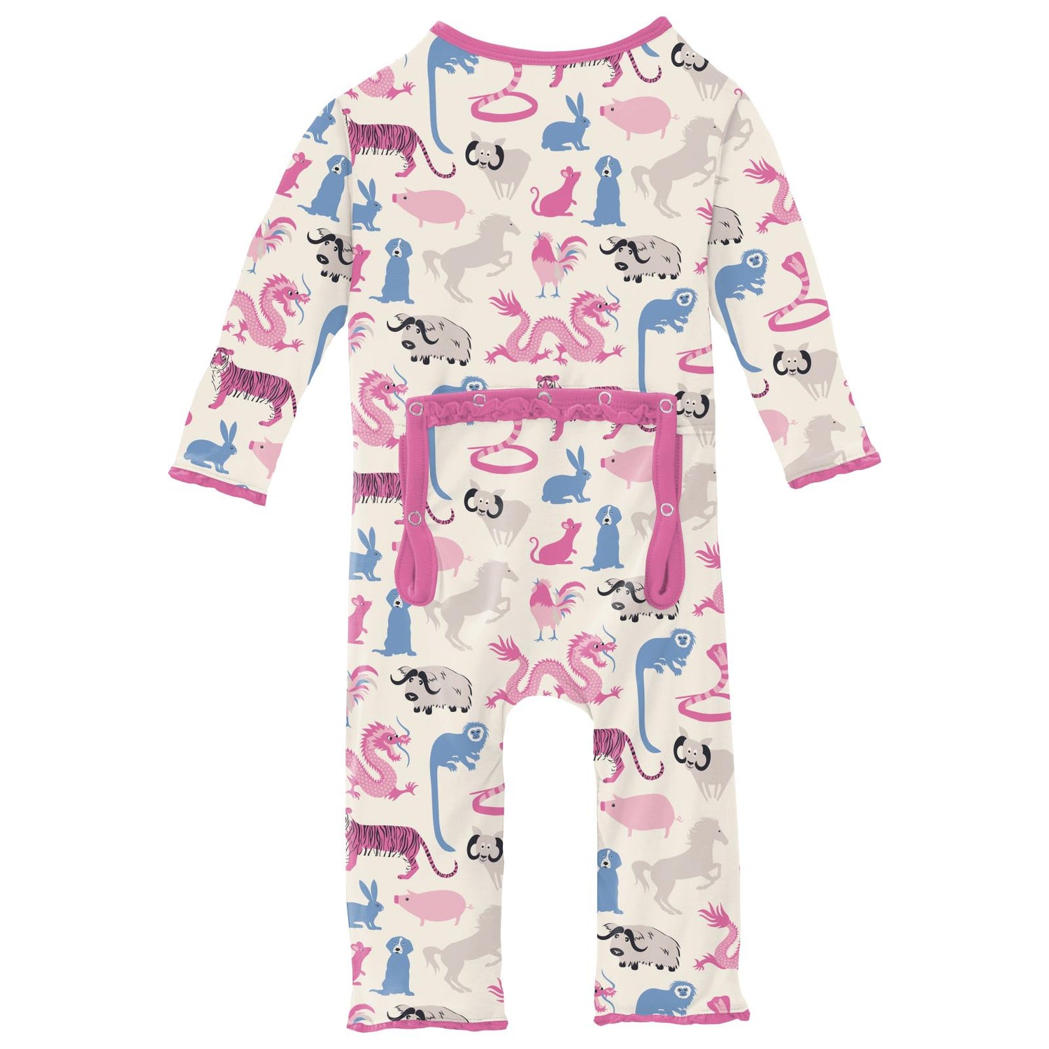 Print Muffin Ruffle Coverall with 2 Way Zipper in Natural Chinese Zodiac