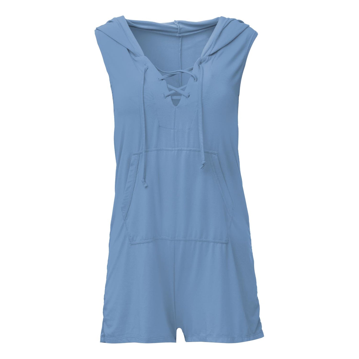 Women's Hooded Kangaroo Romper in Dream Blue