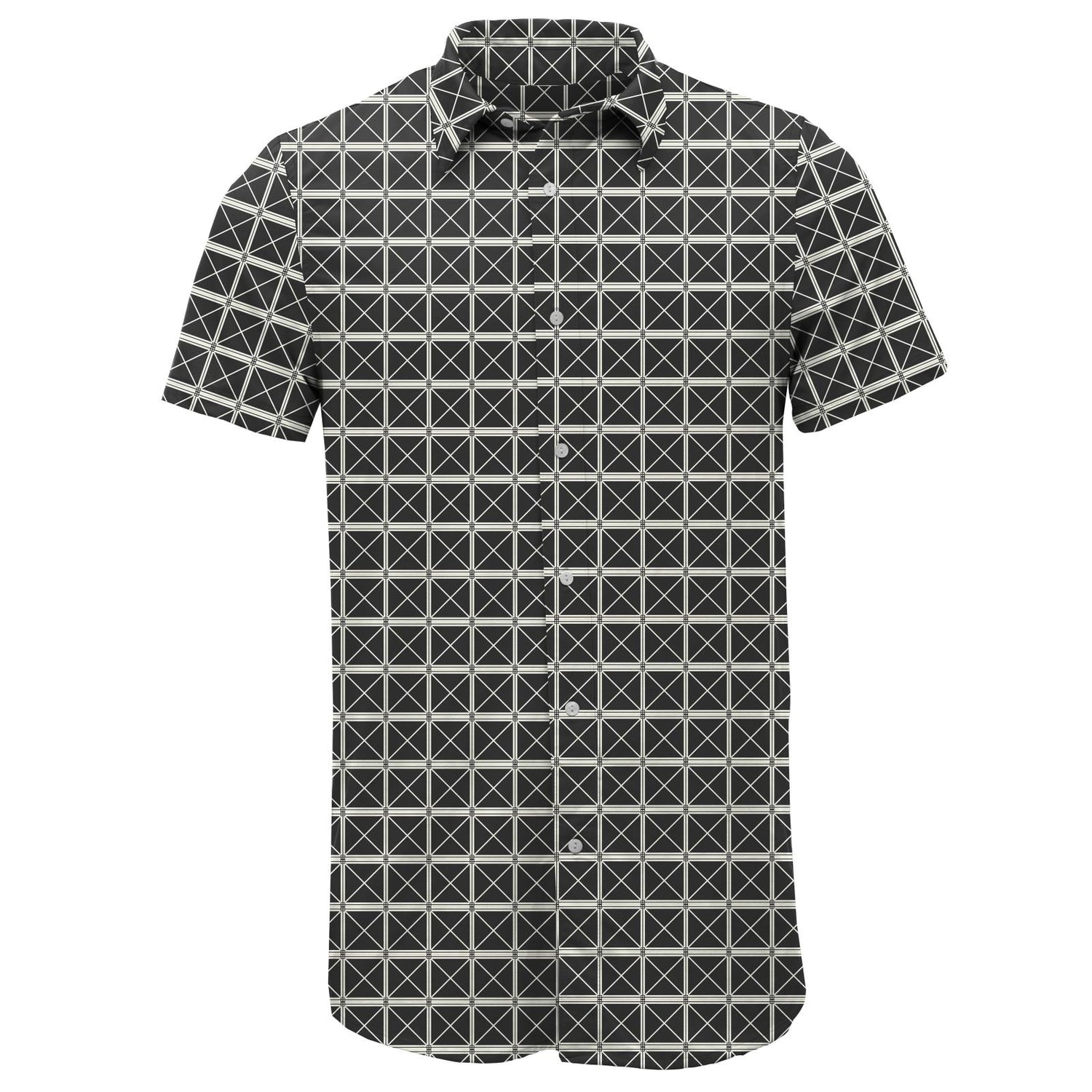 Men's Print Short Sleeve Luxe Jersey Button Down Shirt in Midnight Infrastructure