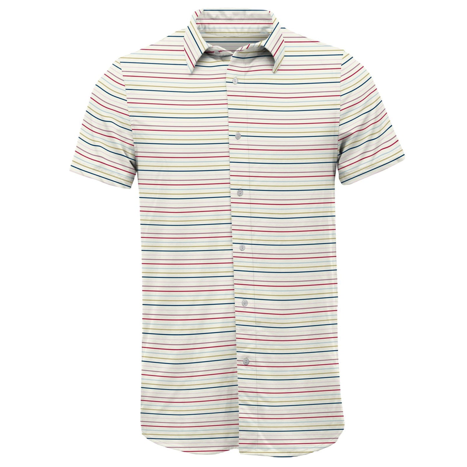 Men's Print Short Sleeve Luxe Jersey Button Down Shirt in Everyday Heroes Multi Stripe