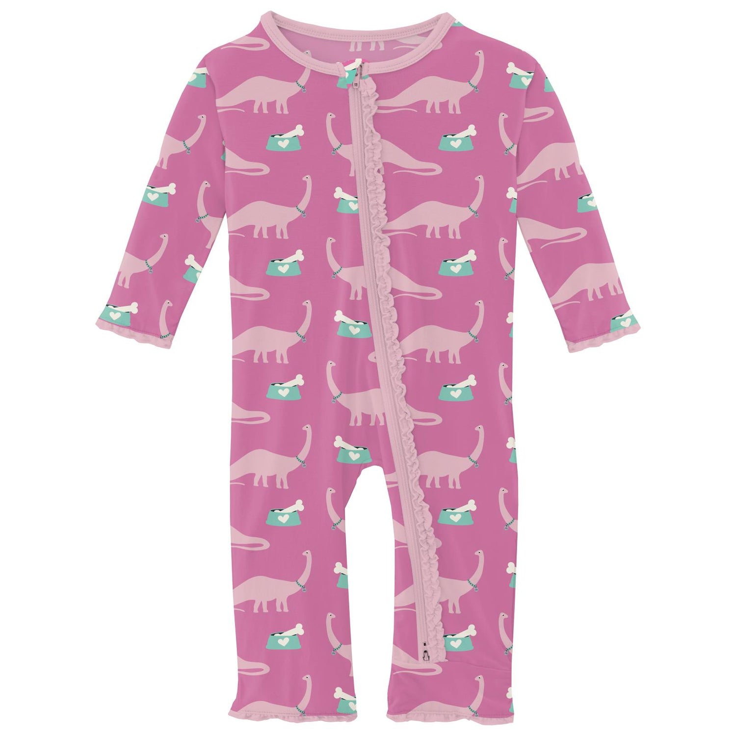 Print Muffin Ruffle Coverall with 2 Way Zipper in Tulip Pet Dino