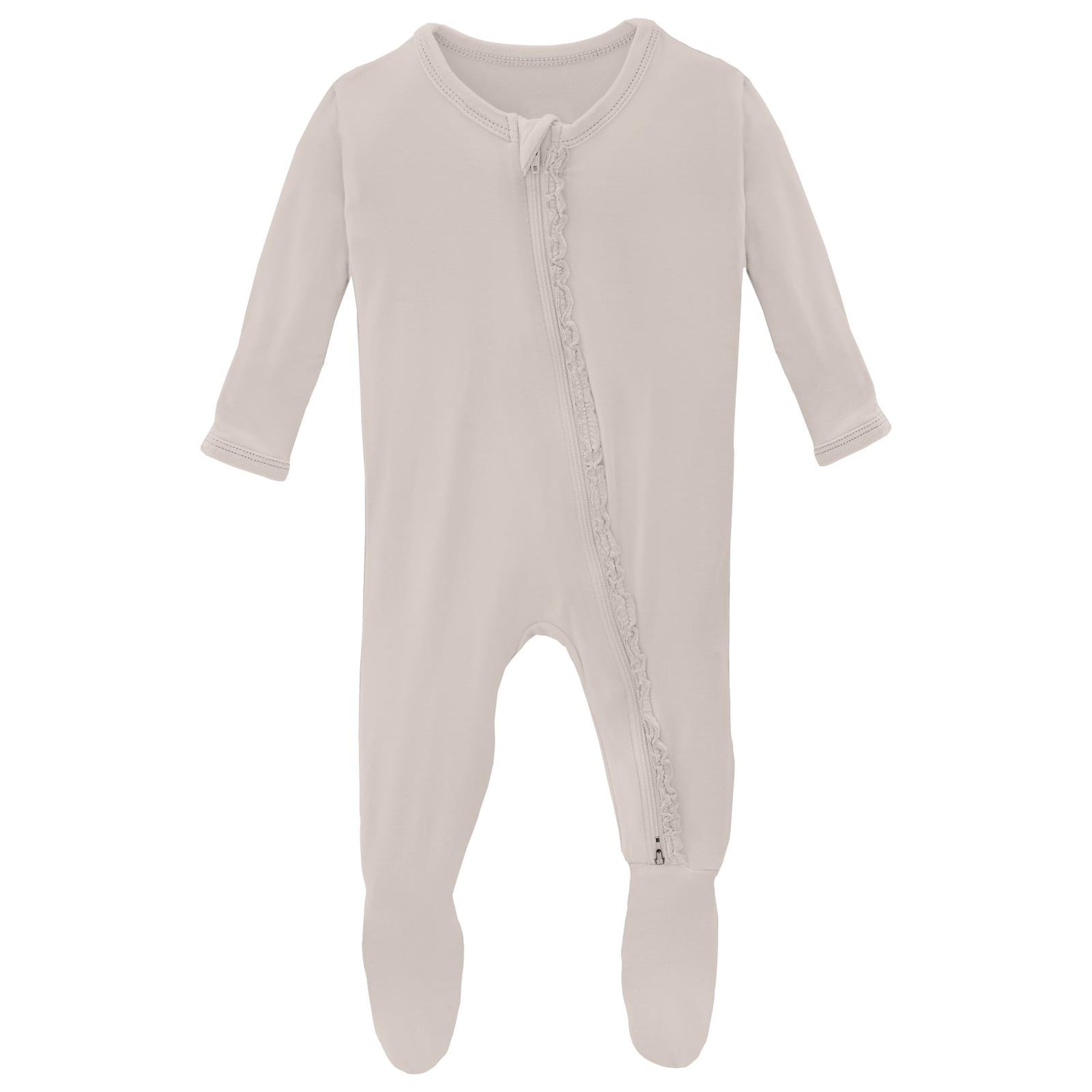 Muffin Ruffle Footie with 2 Way Zipper in Latte