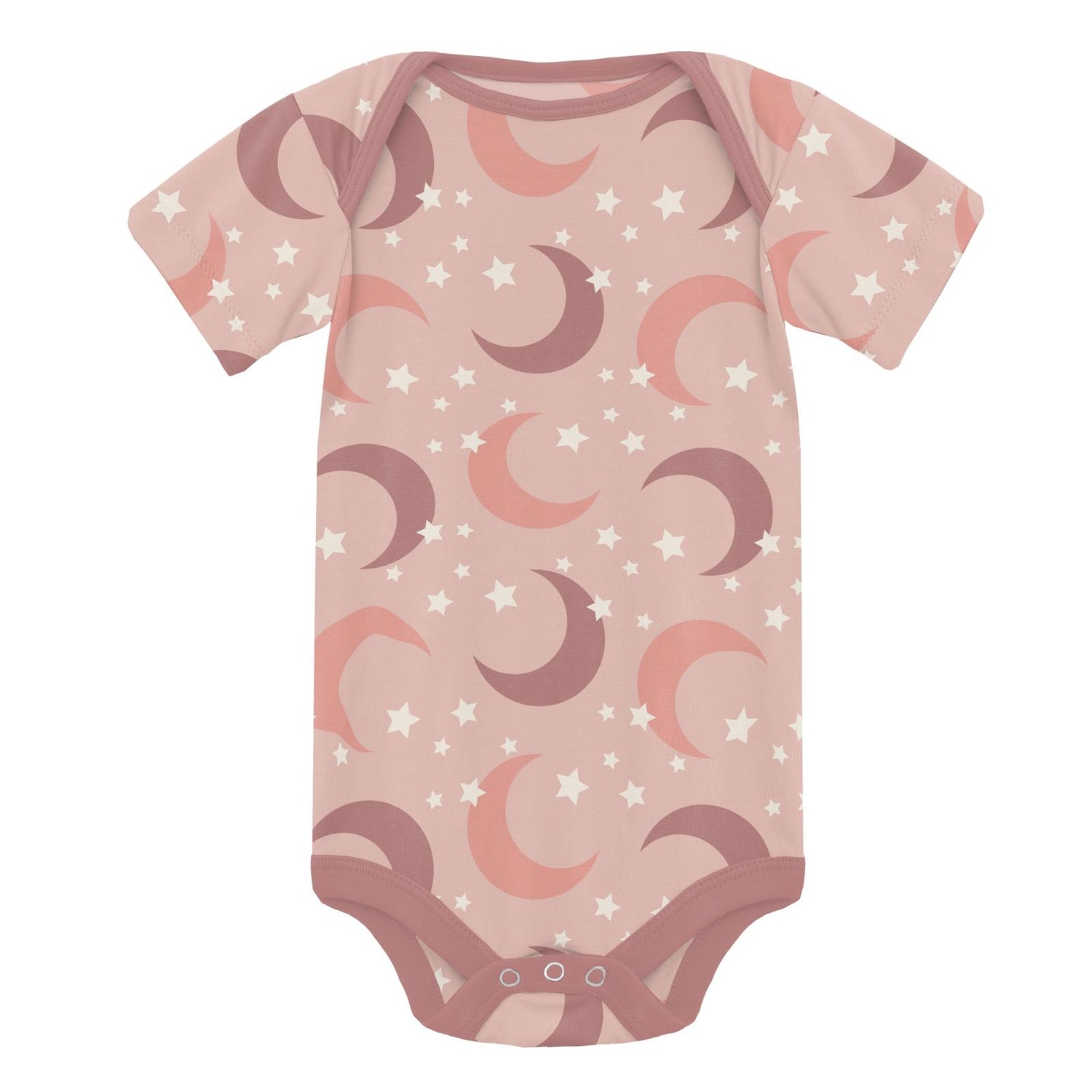 Print Short Sleeve One Piece in Peach Blossom Moon and Stars