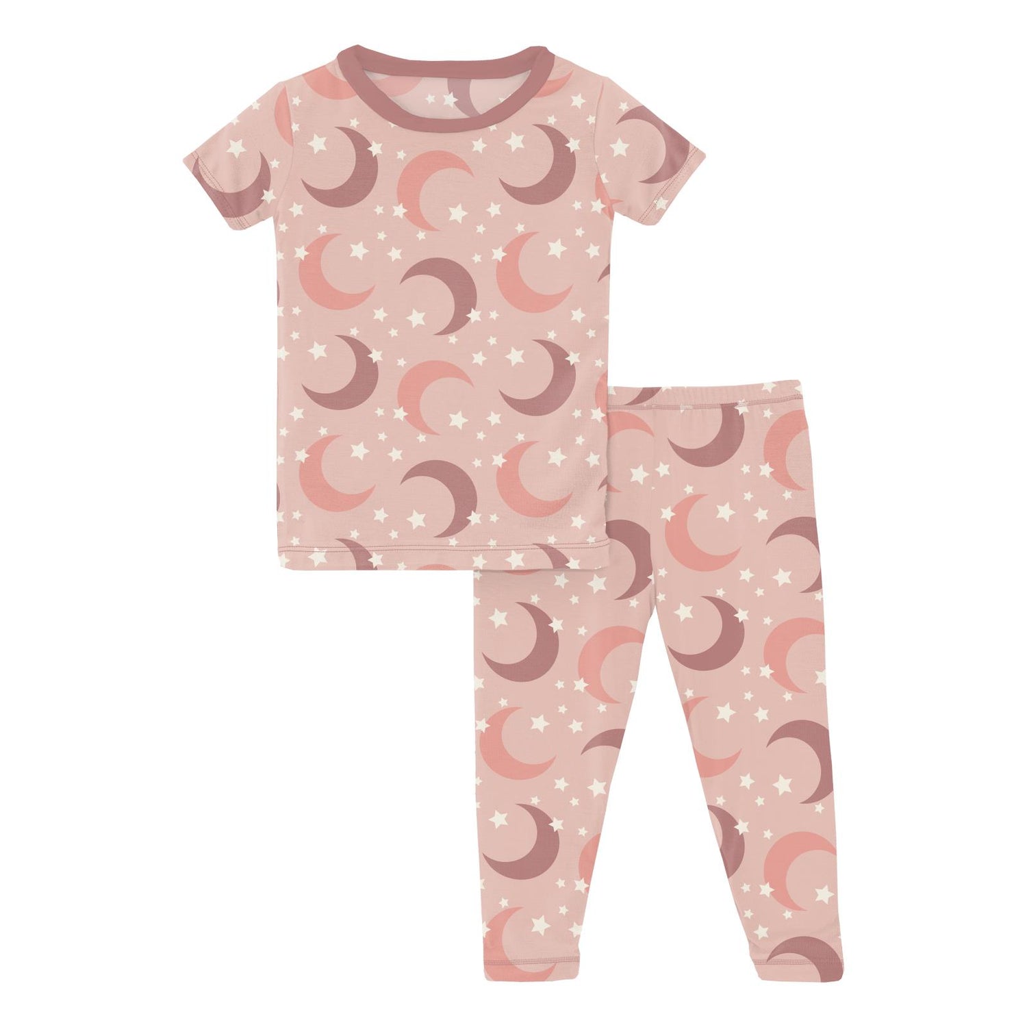 Print Short Sleeve Pajama Set in Peach Blossom Moon and Stars