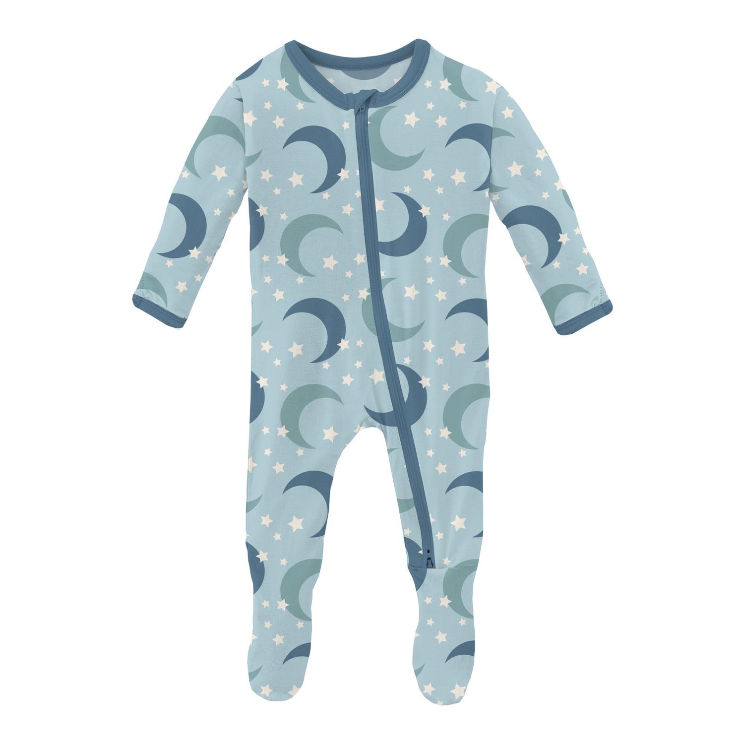 Print Footie with 2 Way Zipper in Spring Sky Moon and Stars