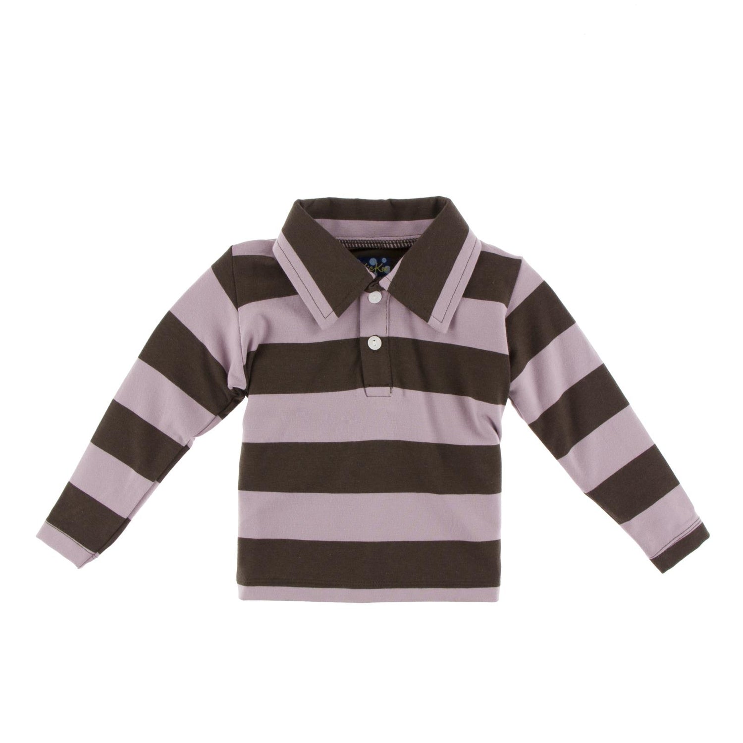 Print Long Sleeve Luxe Jersey Polo in Paleontology Flora Stripe