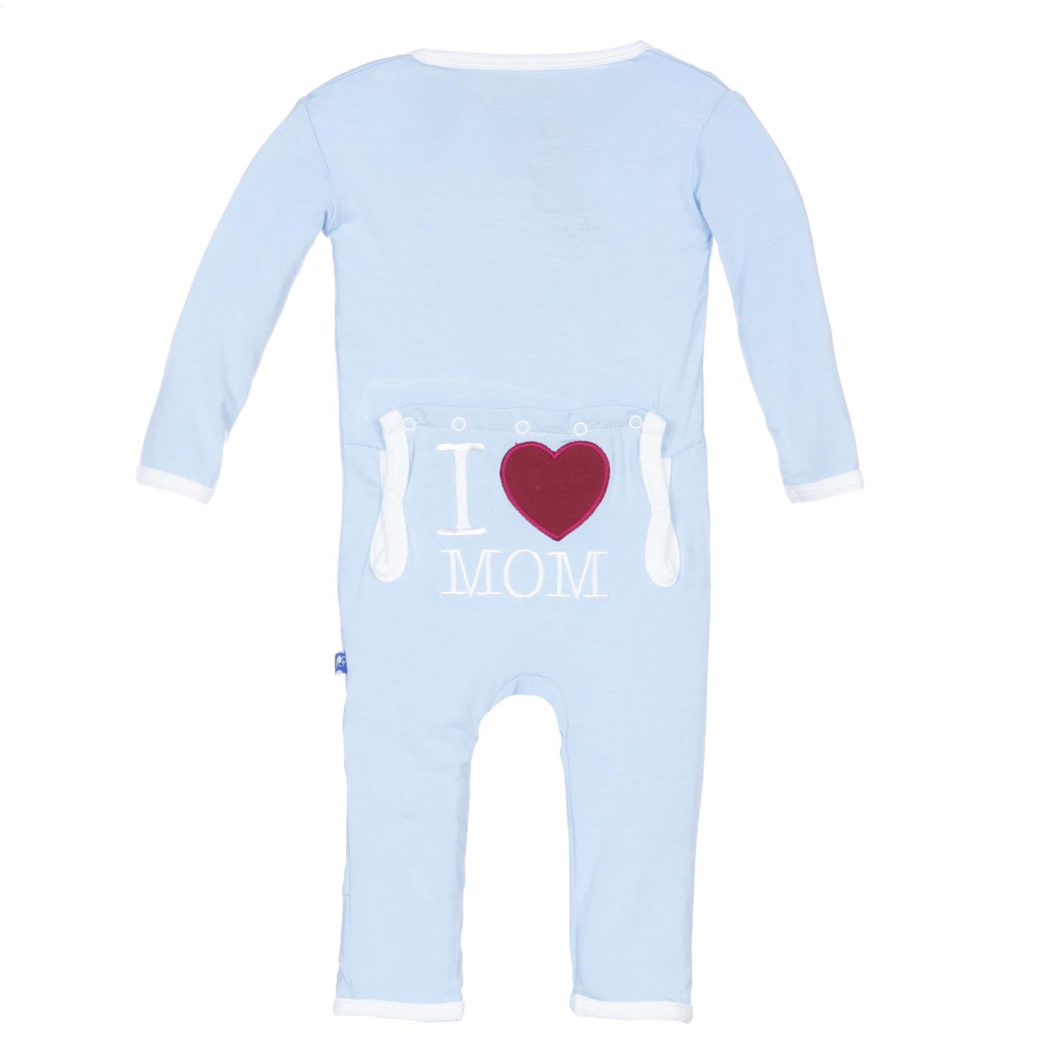 Applique Coverall with 2 Way Zipper in Pond I Love Mom