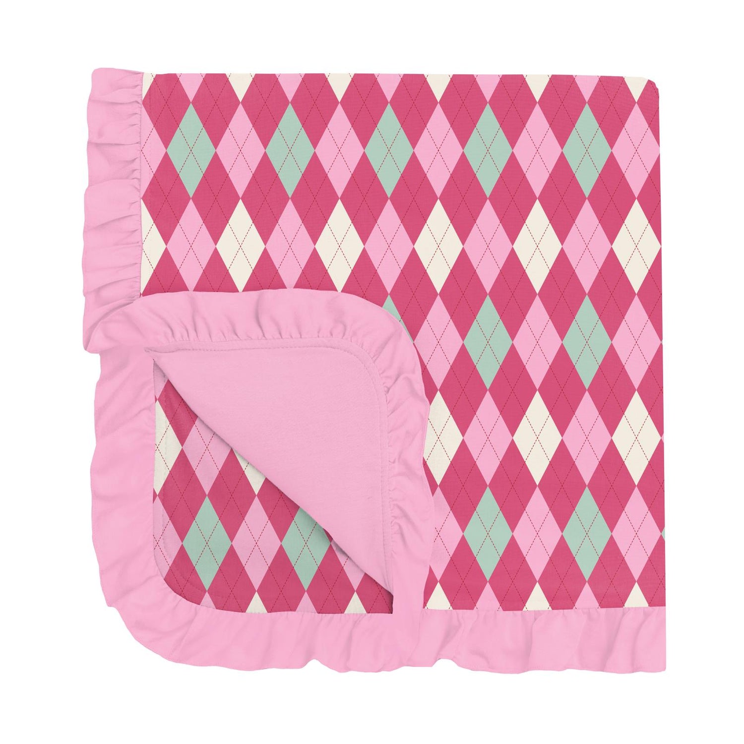 Print Ruffle Stroller Blanket in Flamingo Argyle