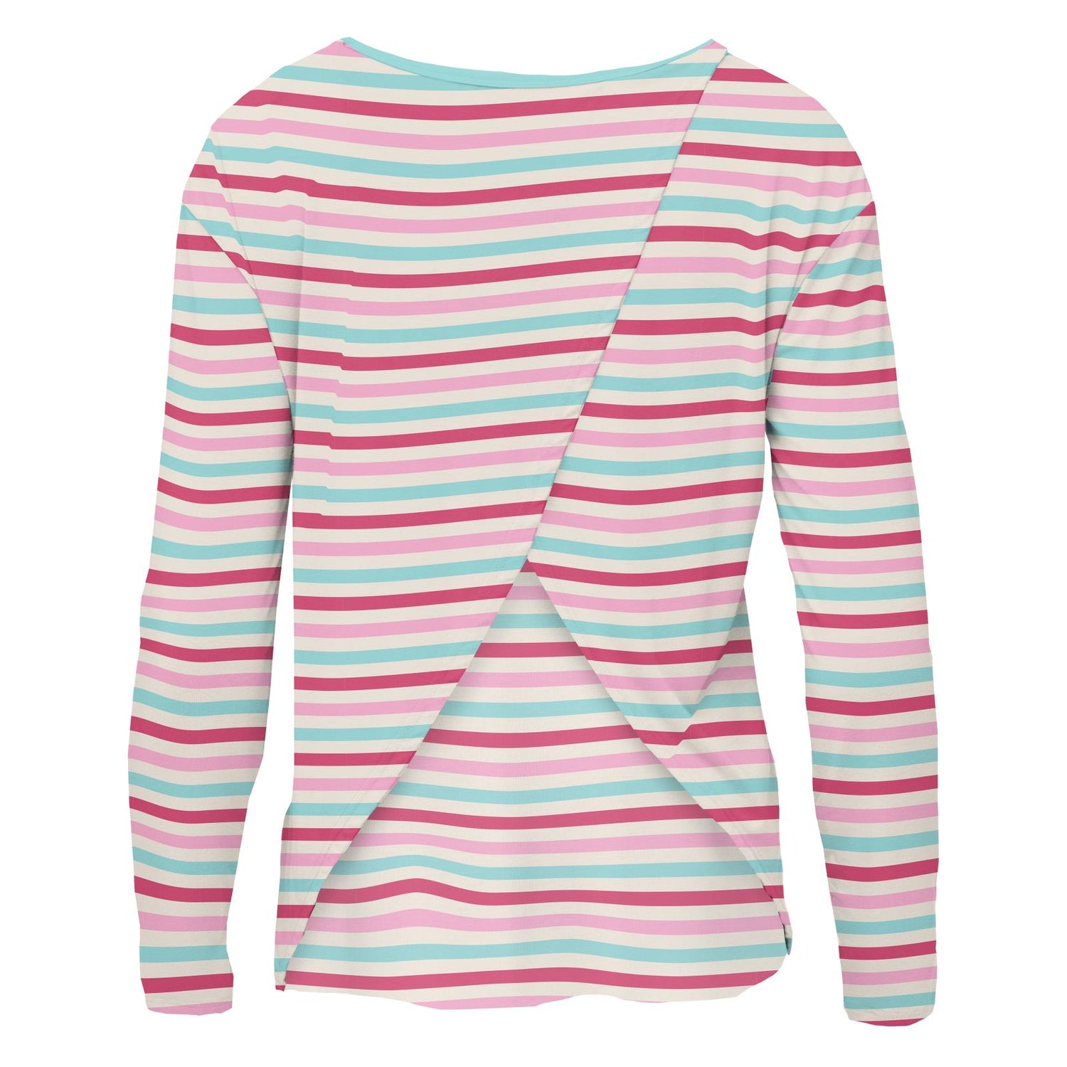 Women's Print Long Sleeve Butterfly Open-Back Top in Sock Hop Stripe