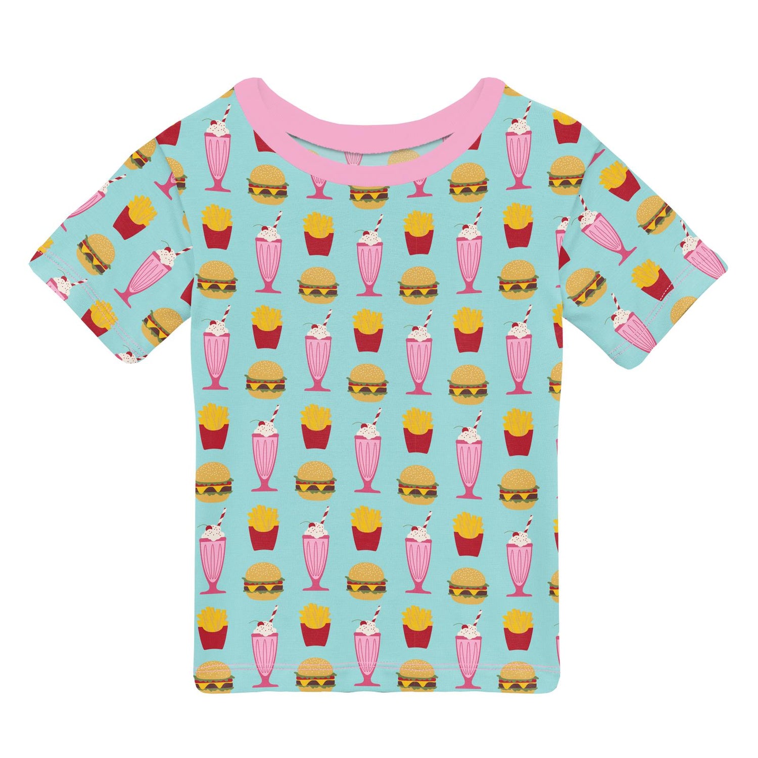 Print Short Sleeve Easy Fit Crew Neck Tee in Summer Sky Cheeseburger