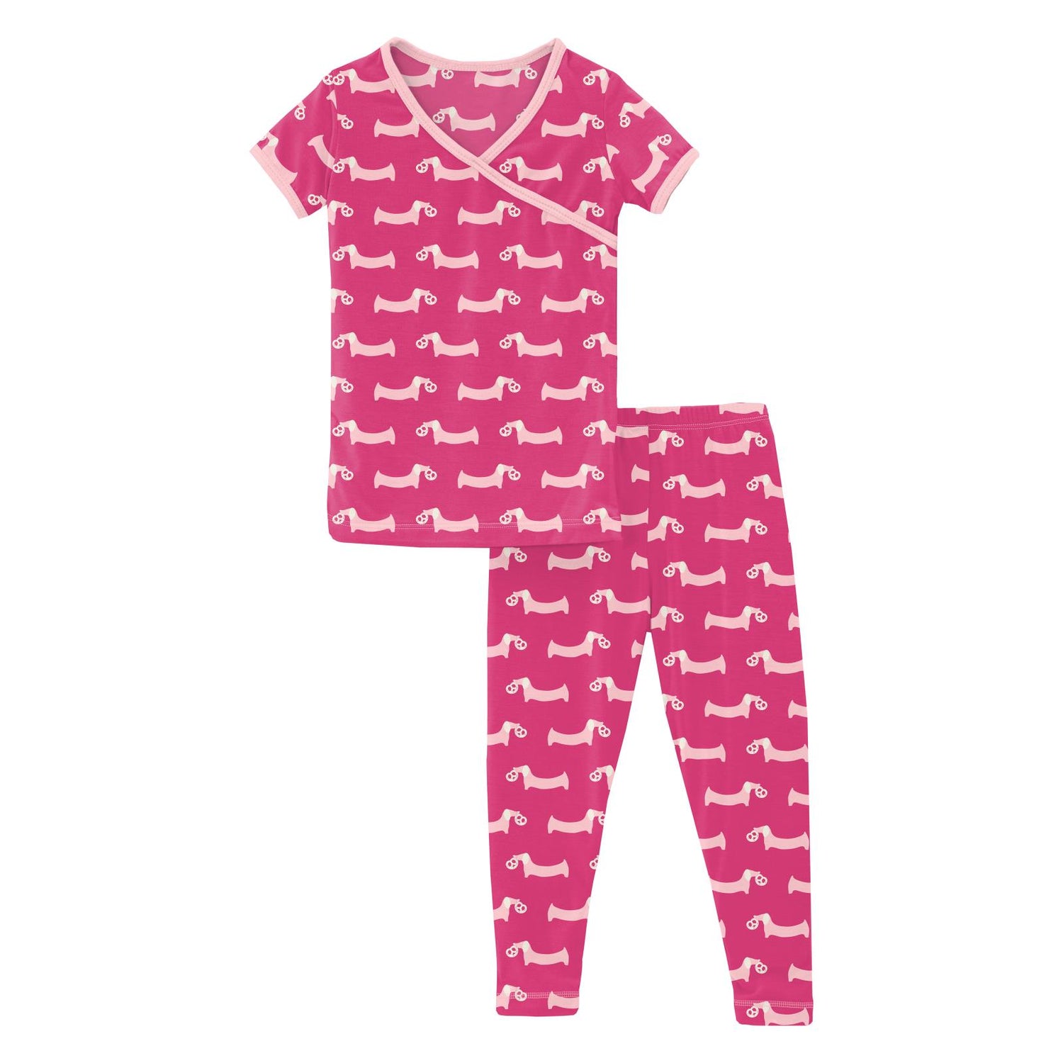 Print Short Sleeve Kimono Pajama Set in Calypso Pretzel Pup