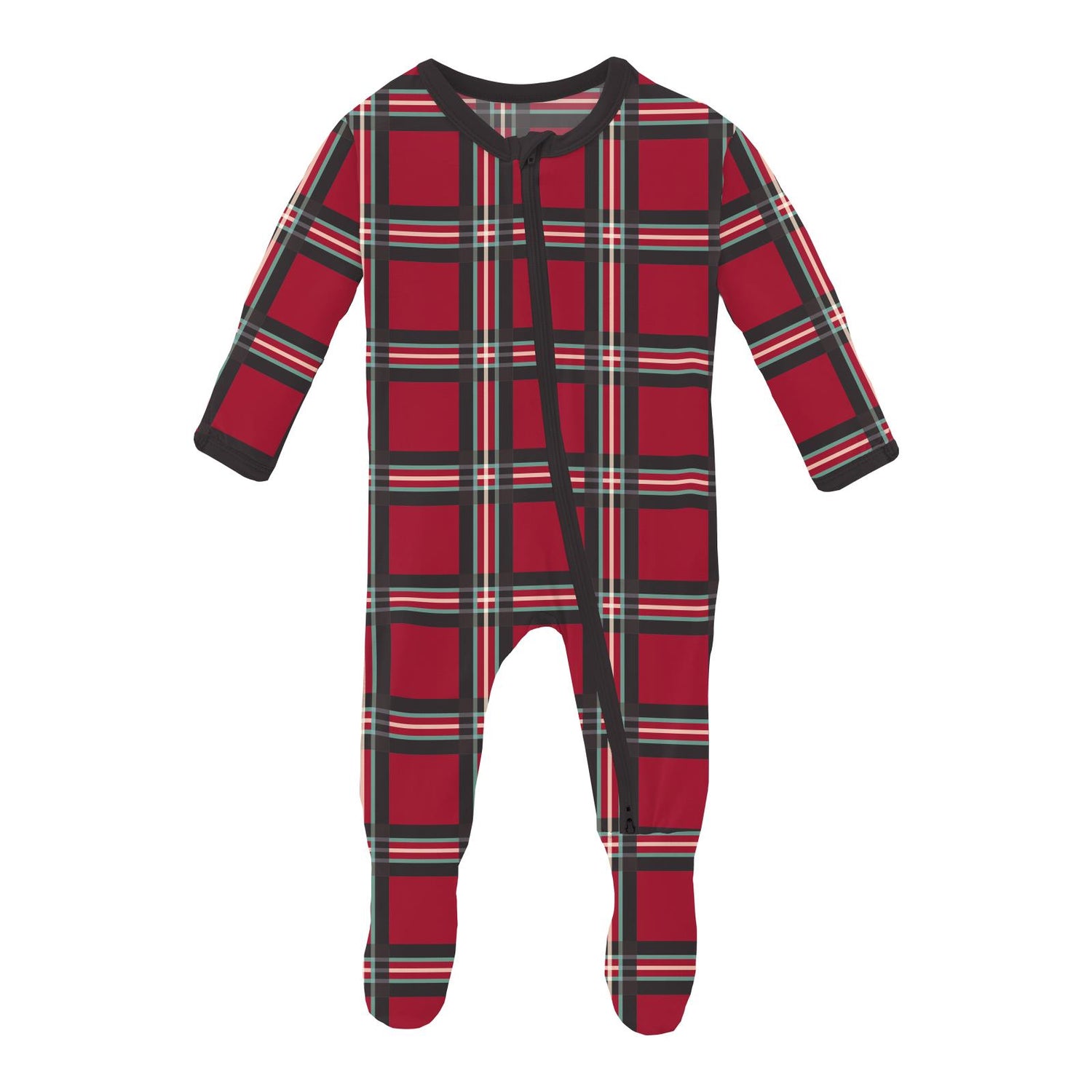 Print Footie with 2 Way Zipper in Classic Holiday Plaid