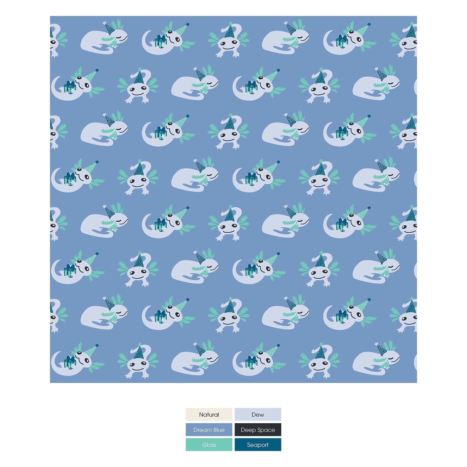 Women's Print Short Sleeve Relaxed Tee in Dream Blue Axolotl Party