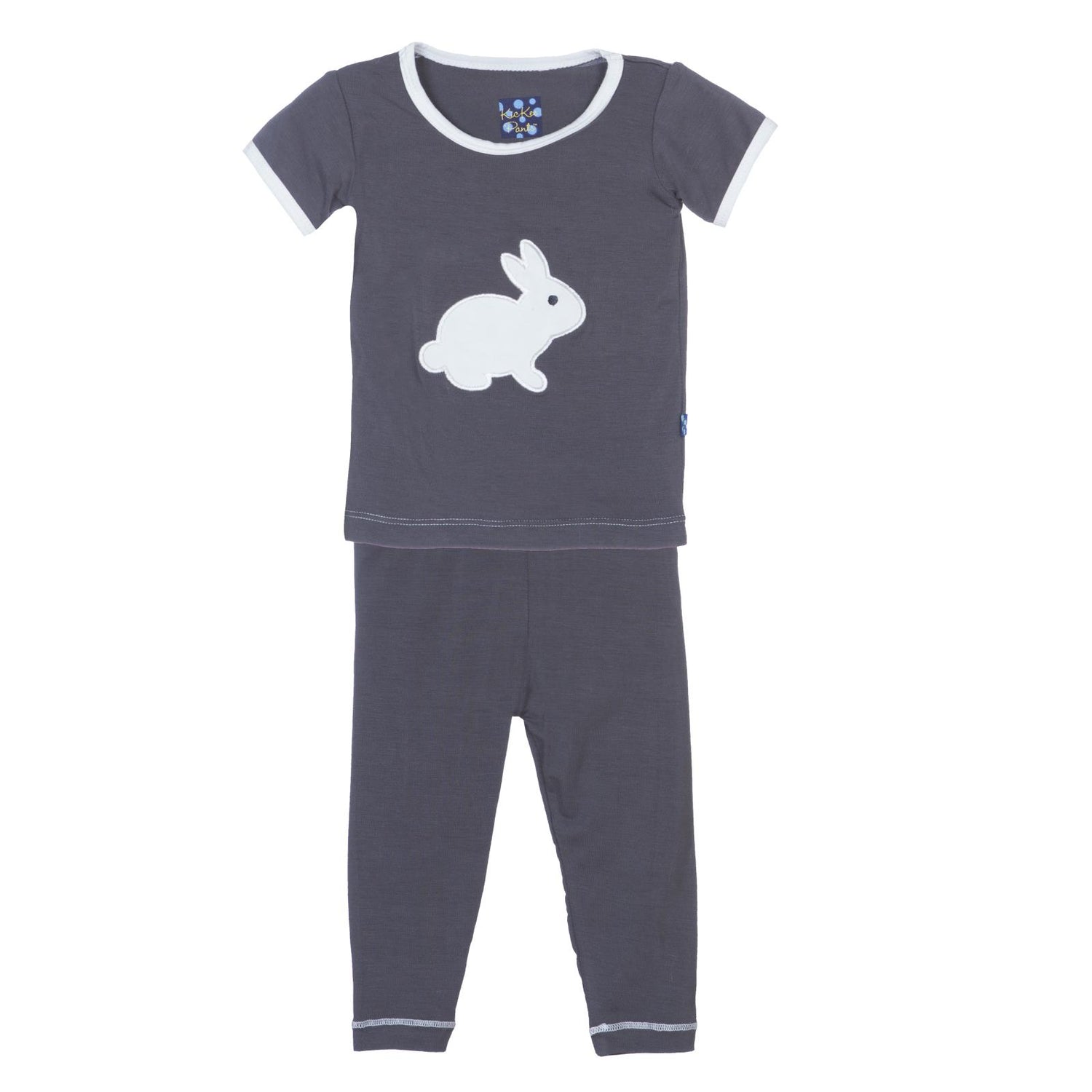Short Sleeve Applique Pajama Set in Stone Bunny