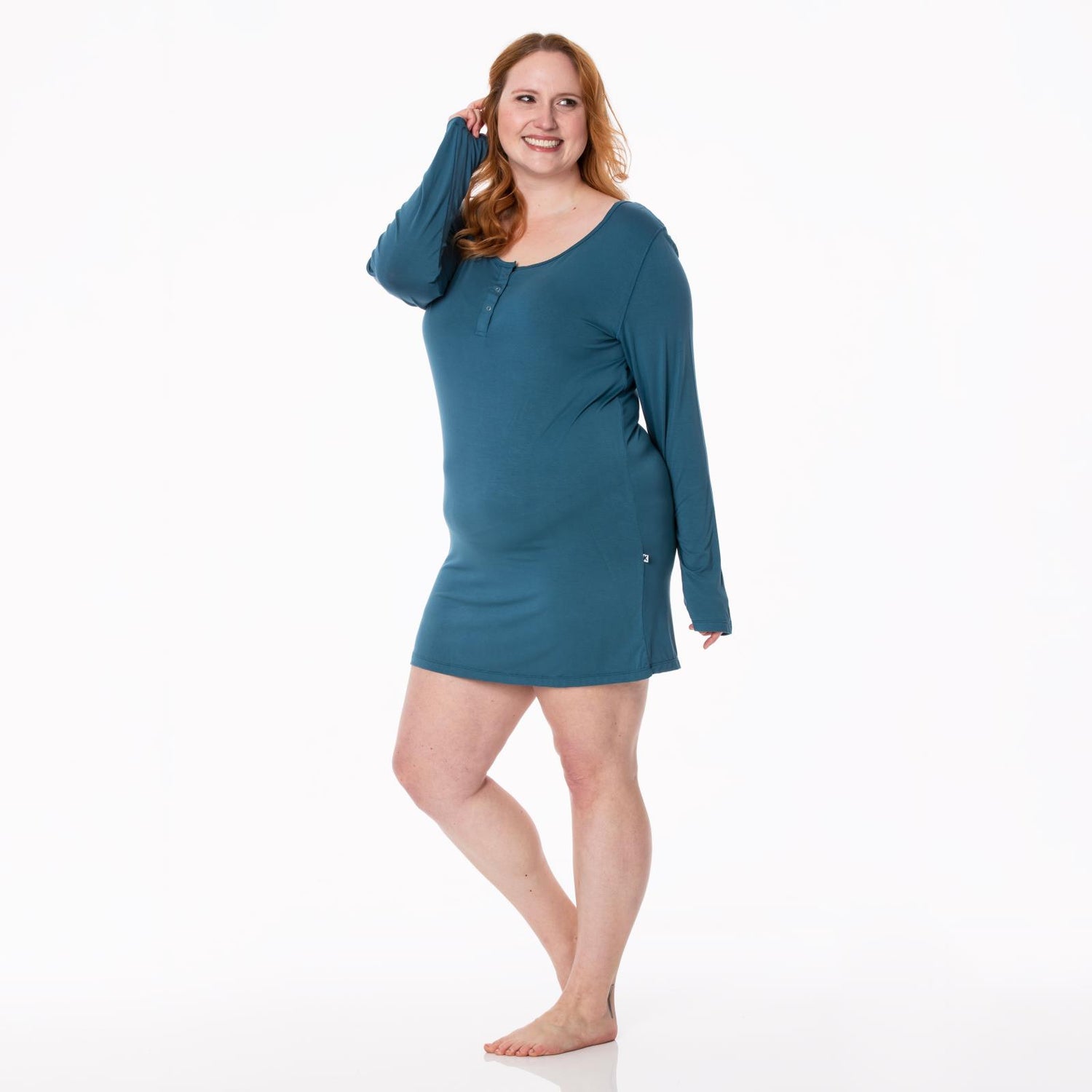 Women's Long Sleeve Nightshirt in Deep Sea