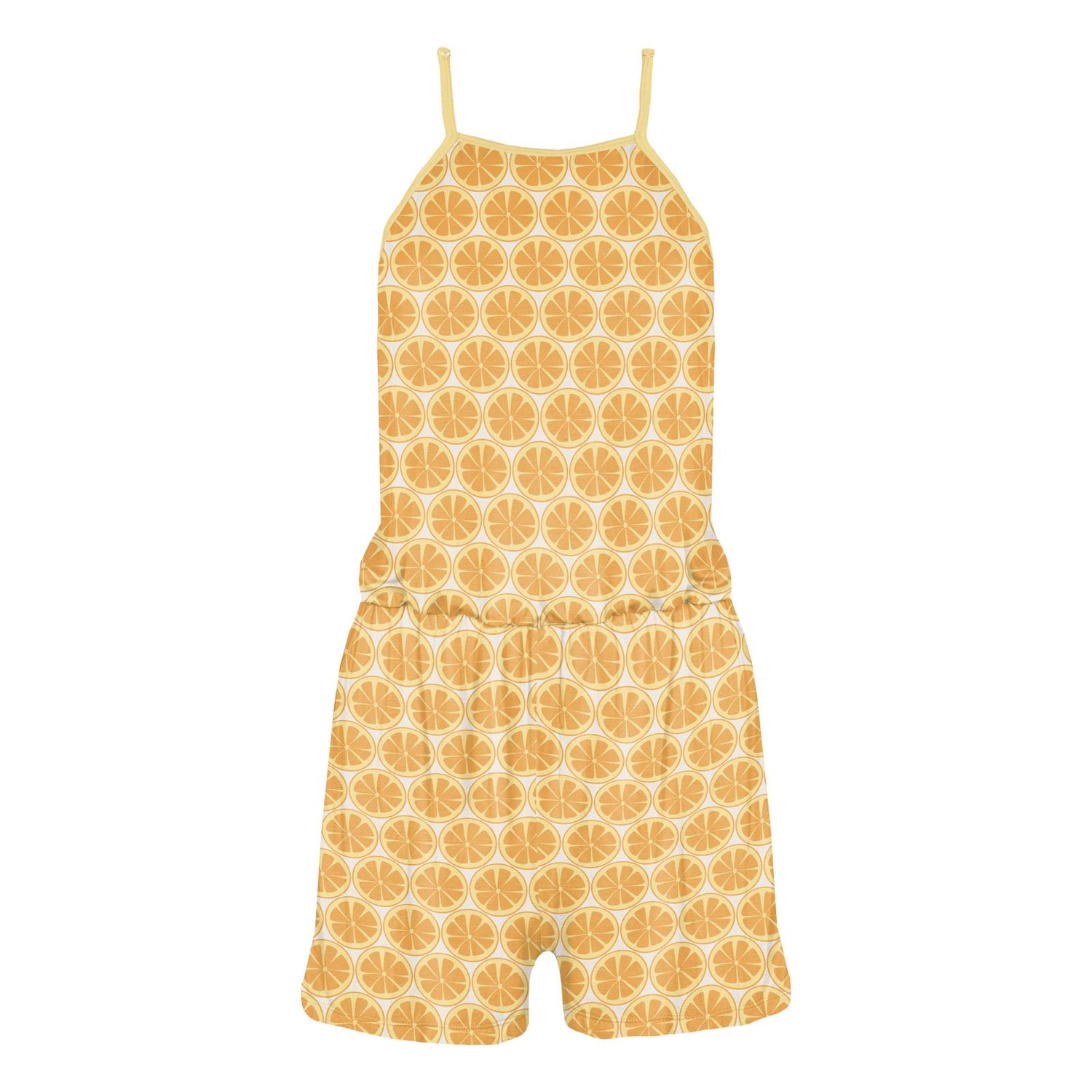 Women's Print Keyhole Romper in Natural Lemons