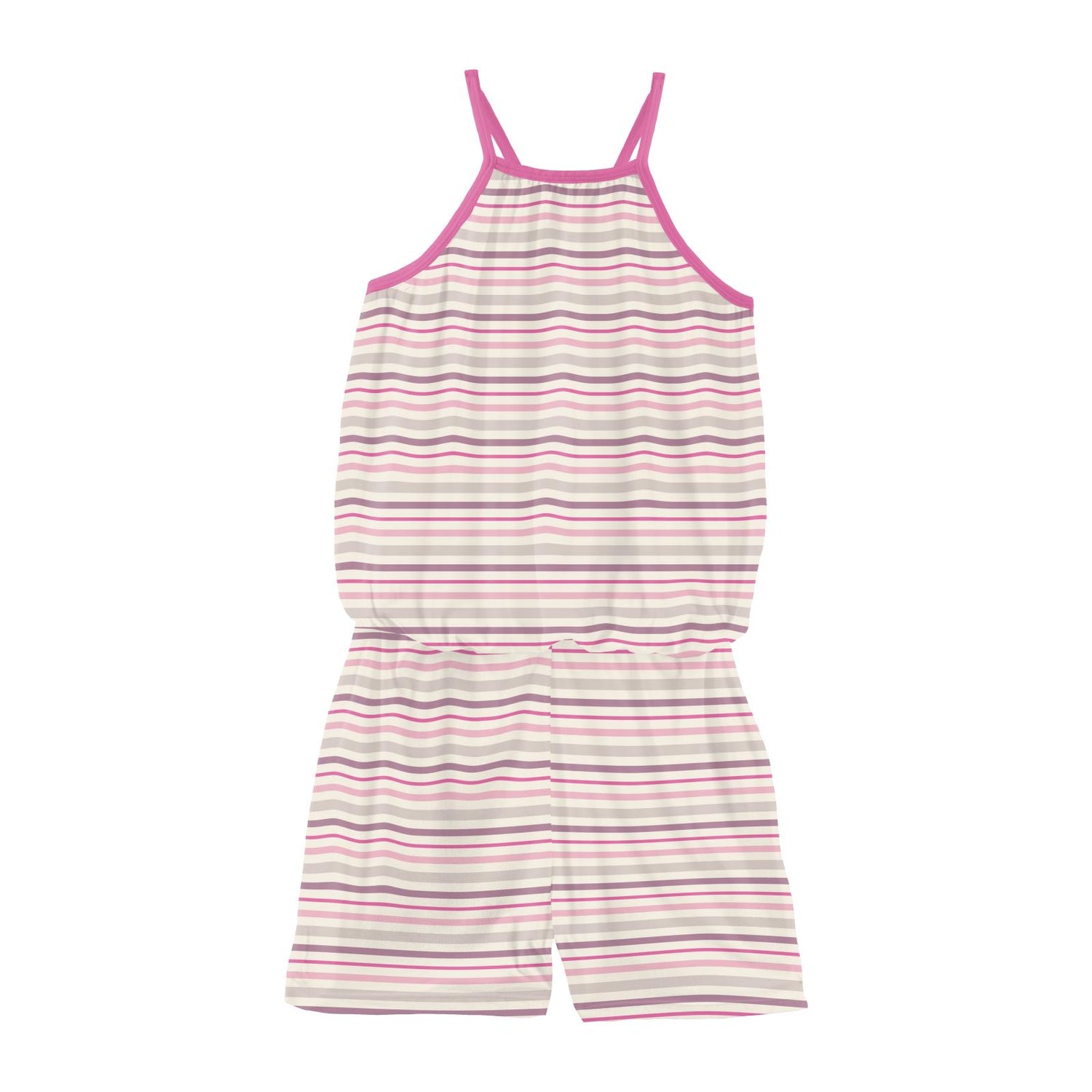 Print Keyhole Romper in Whimsical Stripe