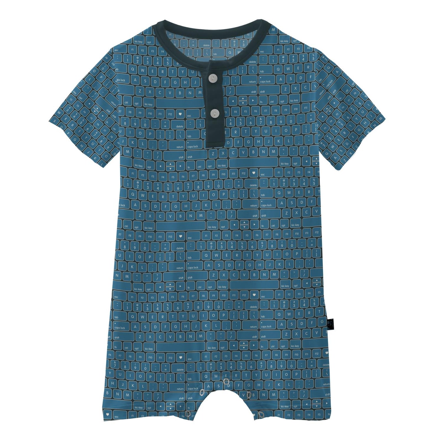 Print Short Sleeve Henley Romper in Pine Keyboards