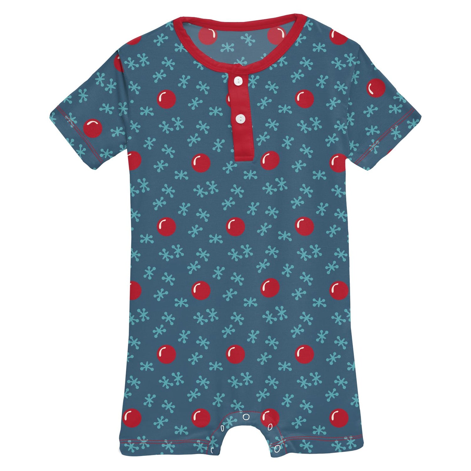 Print Short Sleeve Henley Romper in Deep Sea Jacks