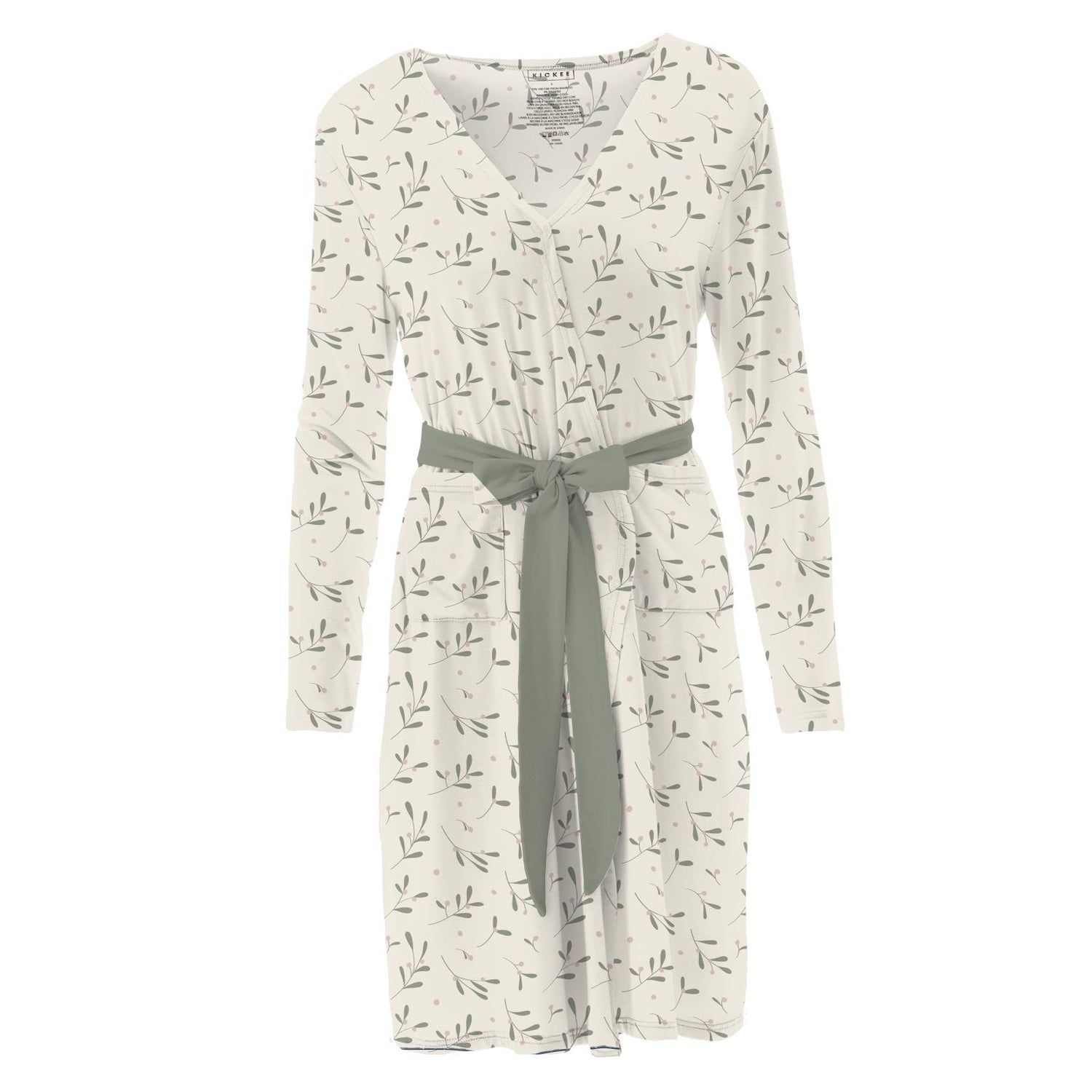Women's Print Mid Length Lounge Robe in Natural Mistletoe