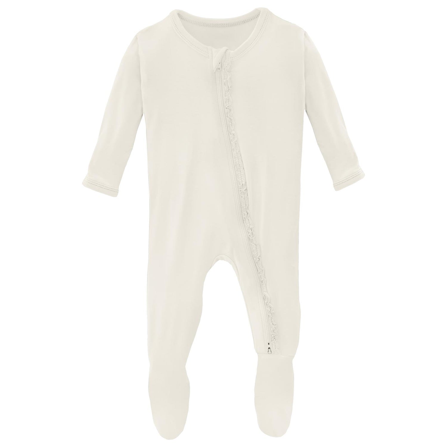 Muffin Ruffle Footie with 2 Way Zipper in Natural