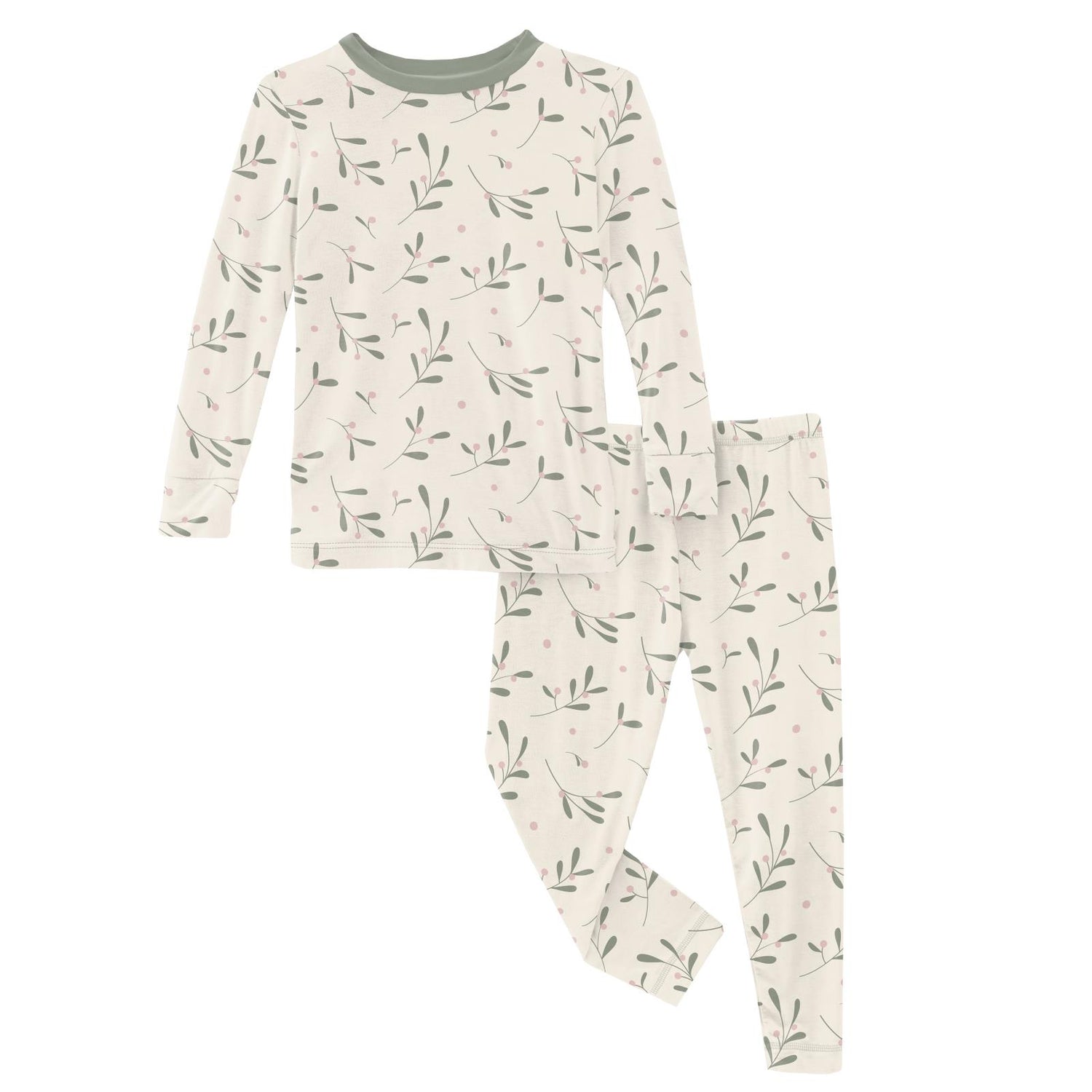 Print Long Sleeve Pajama Set in Natural Mistletoe