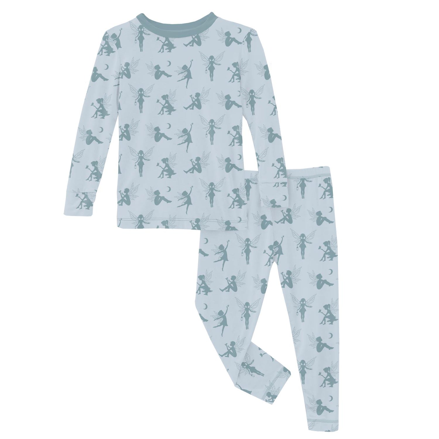 Print Long Sleeve Pajama Set in Illusion Blue Forest Fairies