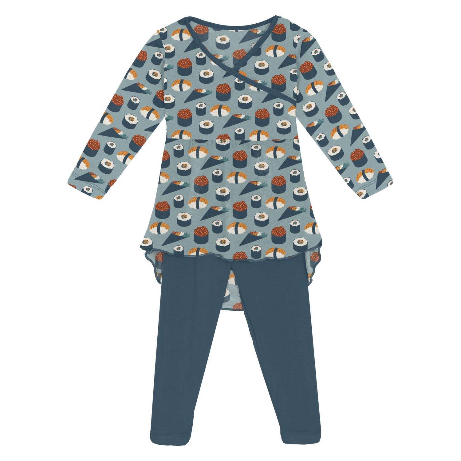 Print Long Sleeve Hi Lo Tee & Leggings Outfit Set in Jade Sushi