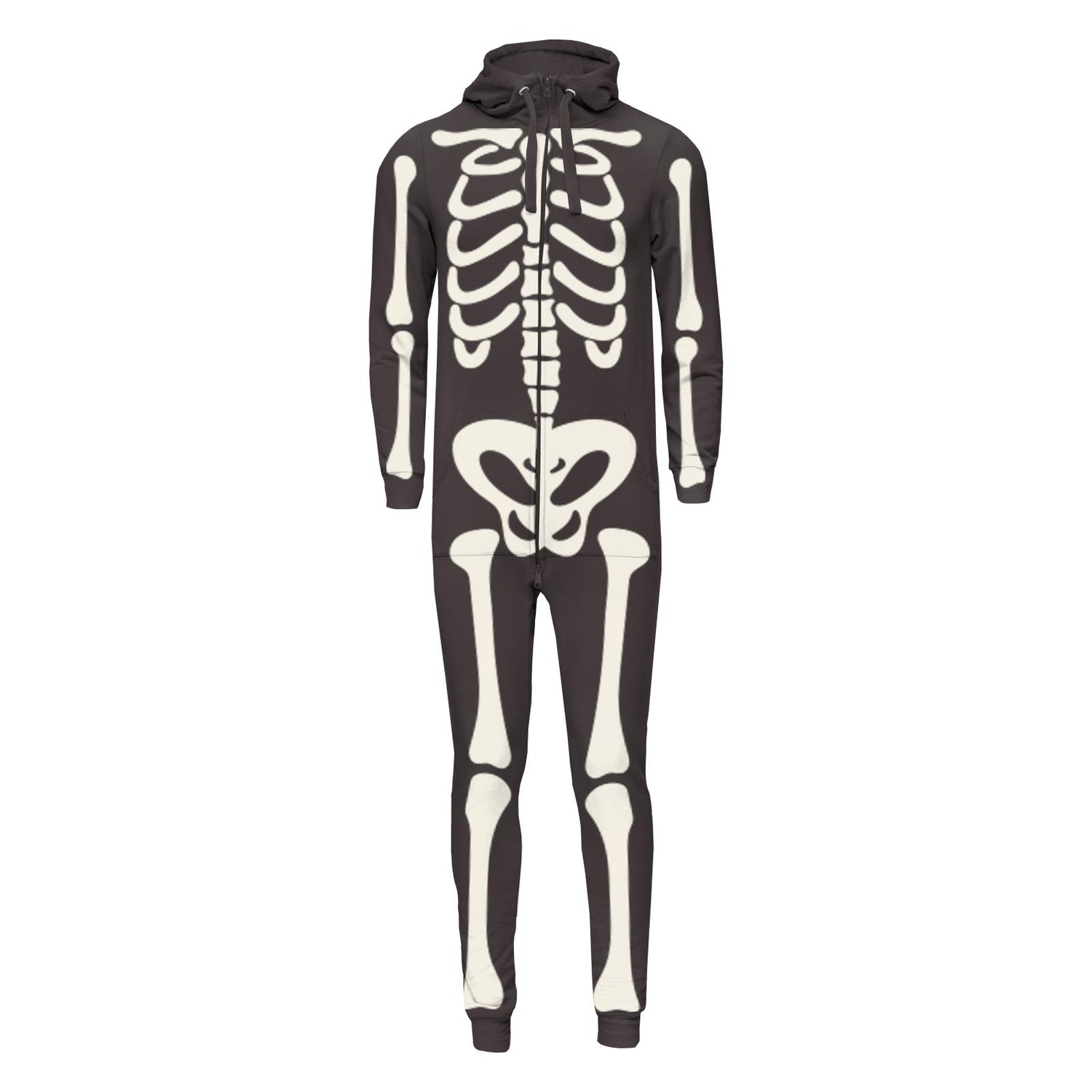 Adult Graphic Fleece Jumpsuit with Hood in Skeleton