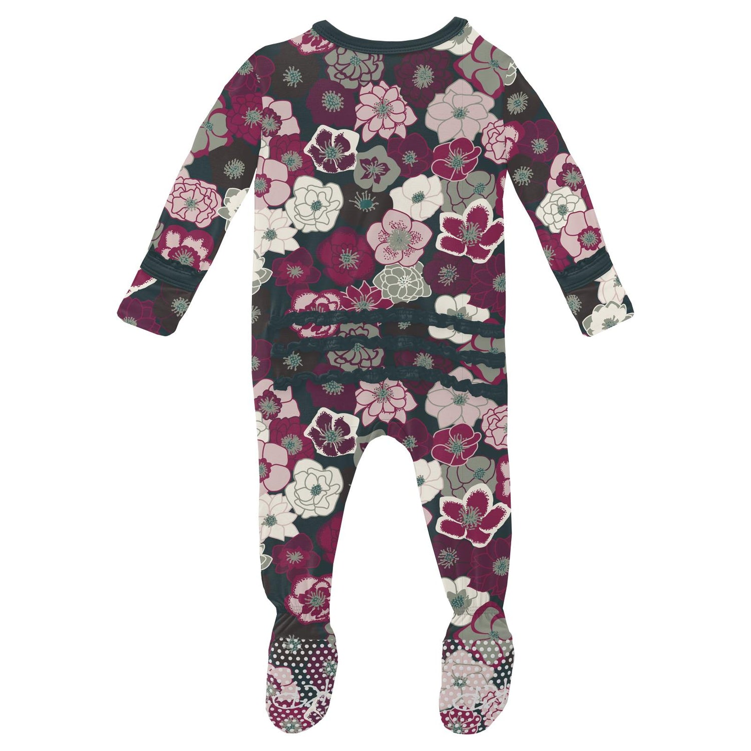 Print Muffin Ruffle Footie with 2 Way Zipper in Hellebores