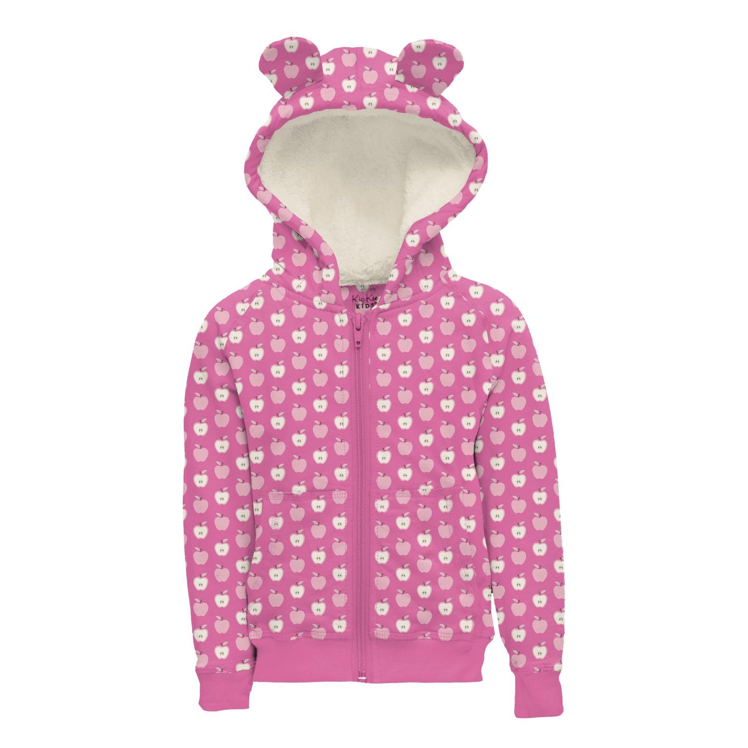 Print Fleece Zip-Front Hoodie with Ears in Tulip Johnny Appleseed