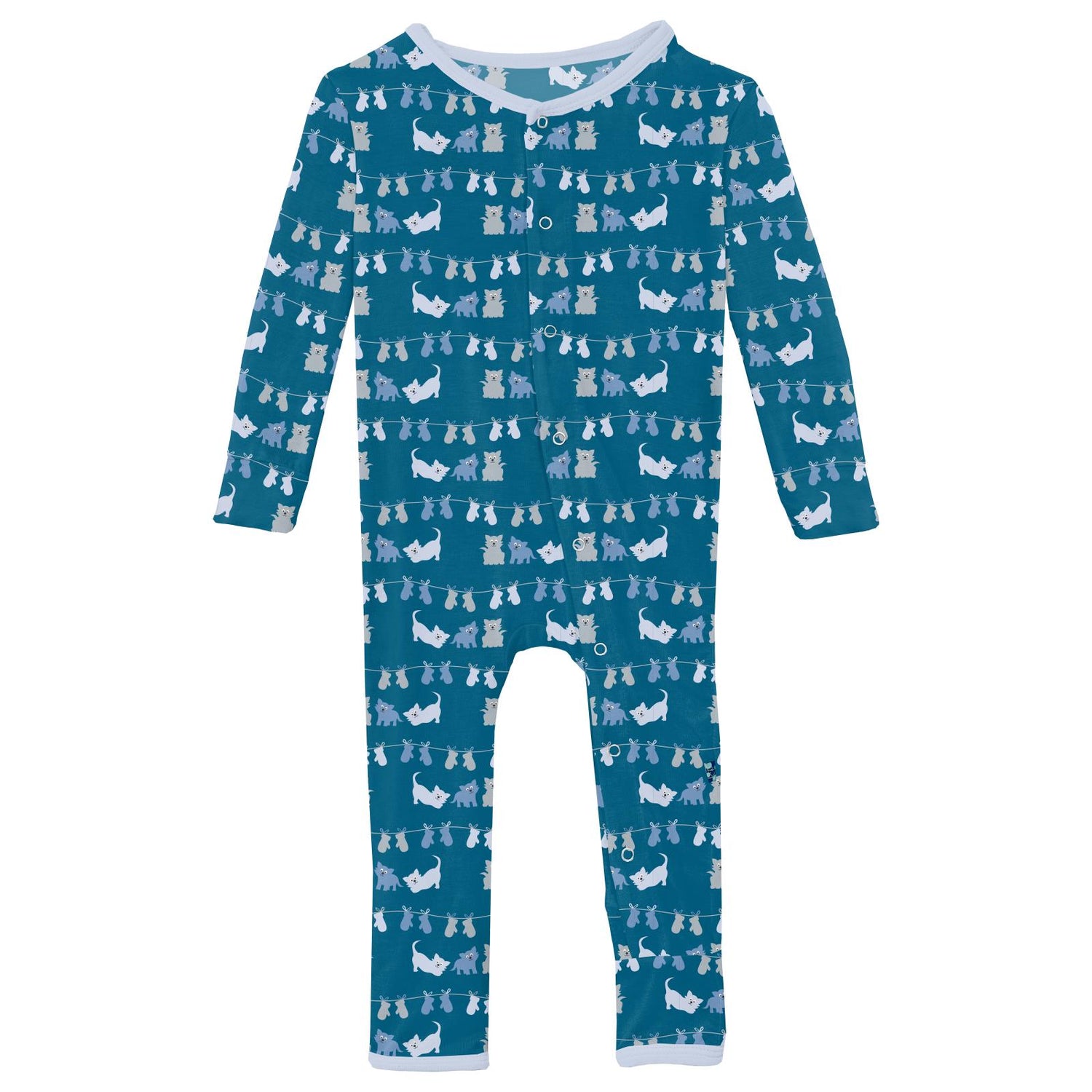 Print Coverall with Snaps in Seaport 3 Little Kittens