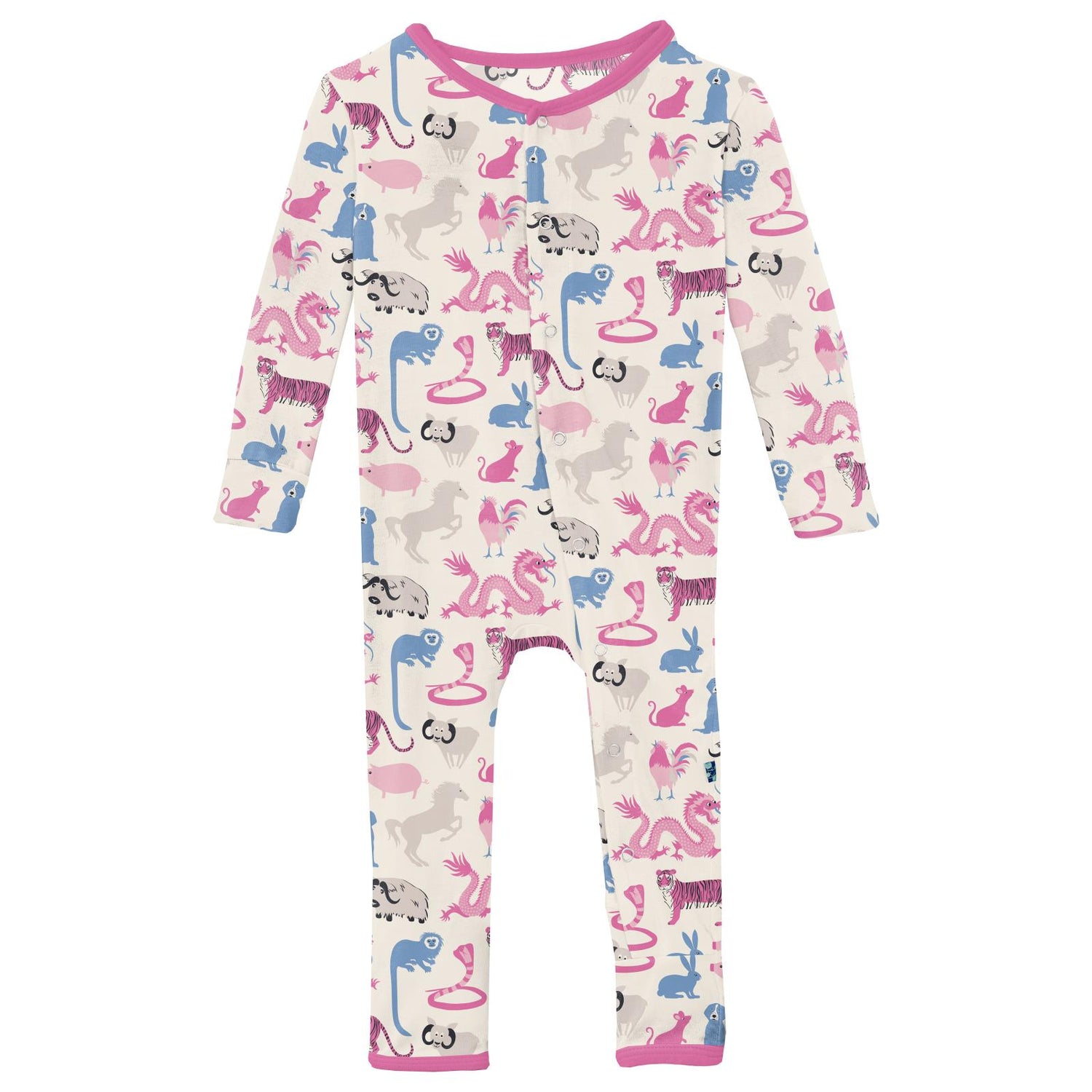 Print Coverall with Snaps in Natural Chinese Zodiac