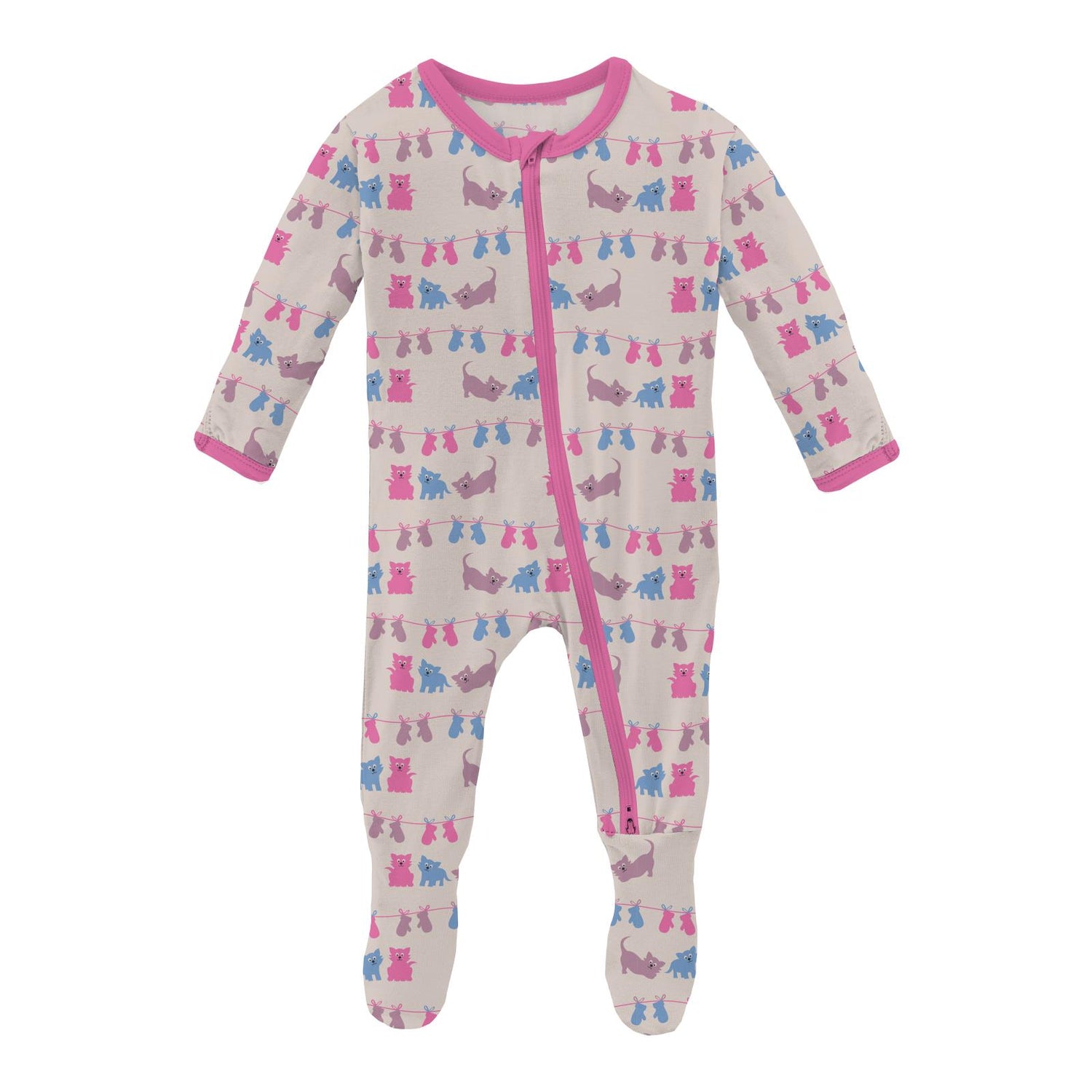 Print Footie with 2 Way Zipper in Latte 3 Little Kittens