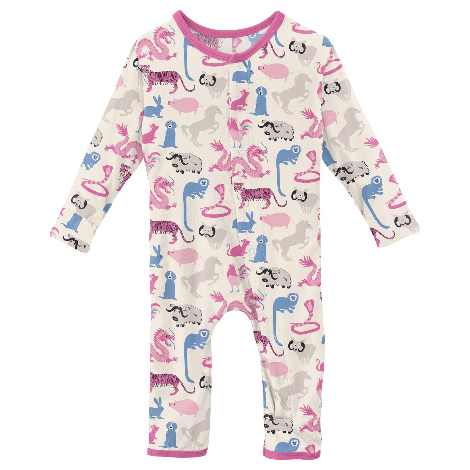 Print Coverall with Snaps in Natural Chinese Zodiac