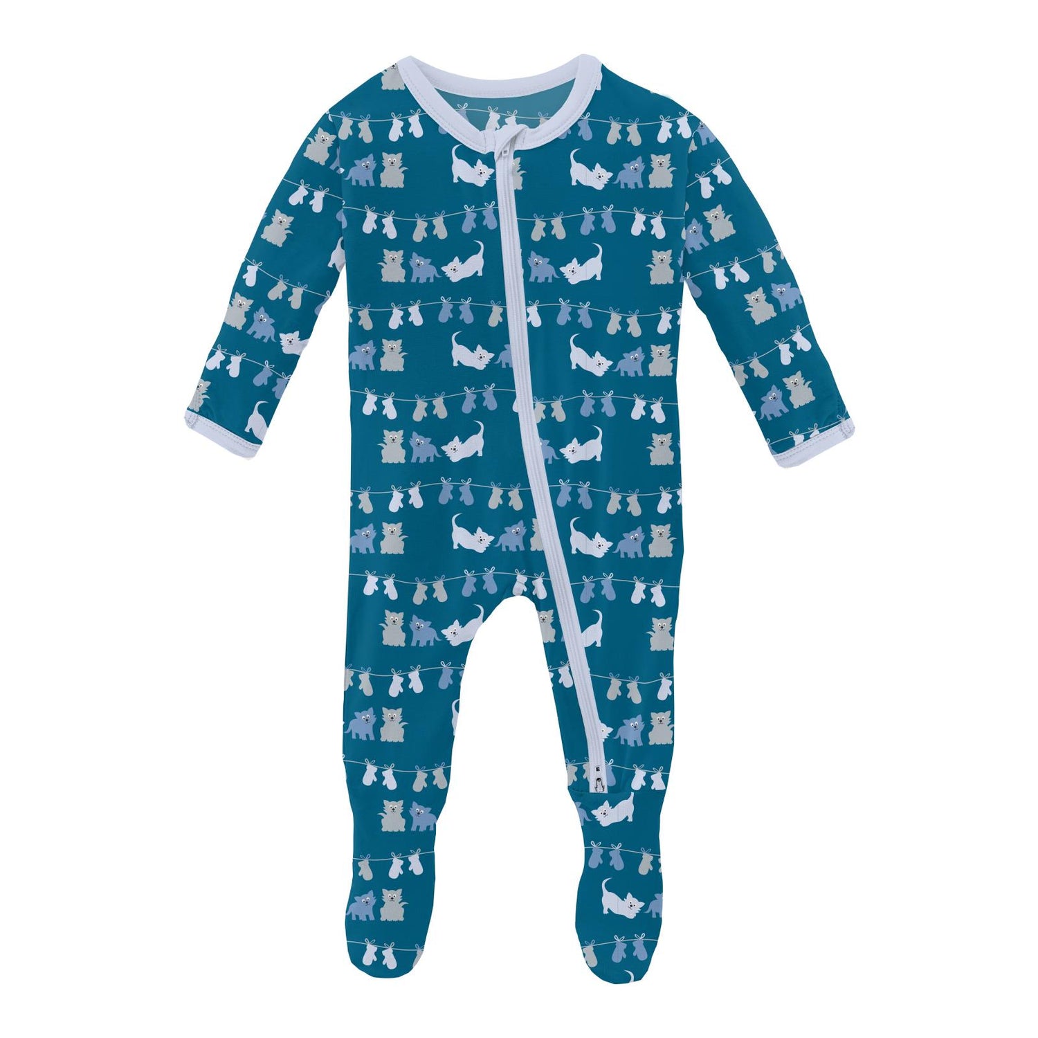 Print Footie with 2 Way Zipper in Seaport 3 Little Kittens