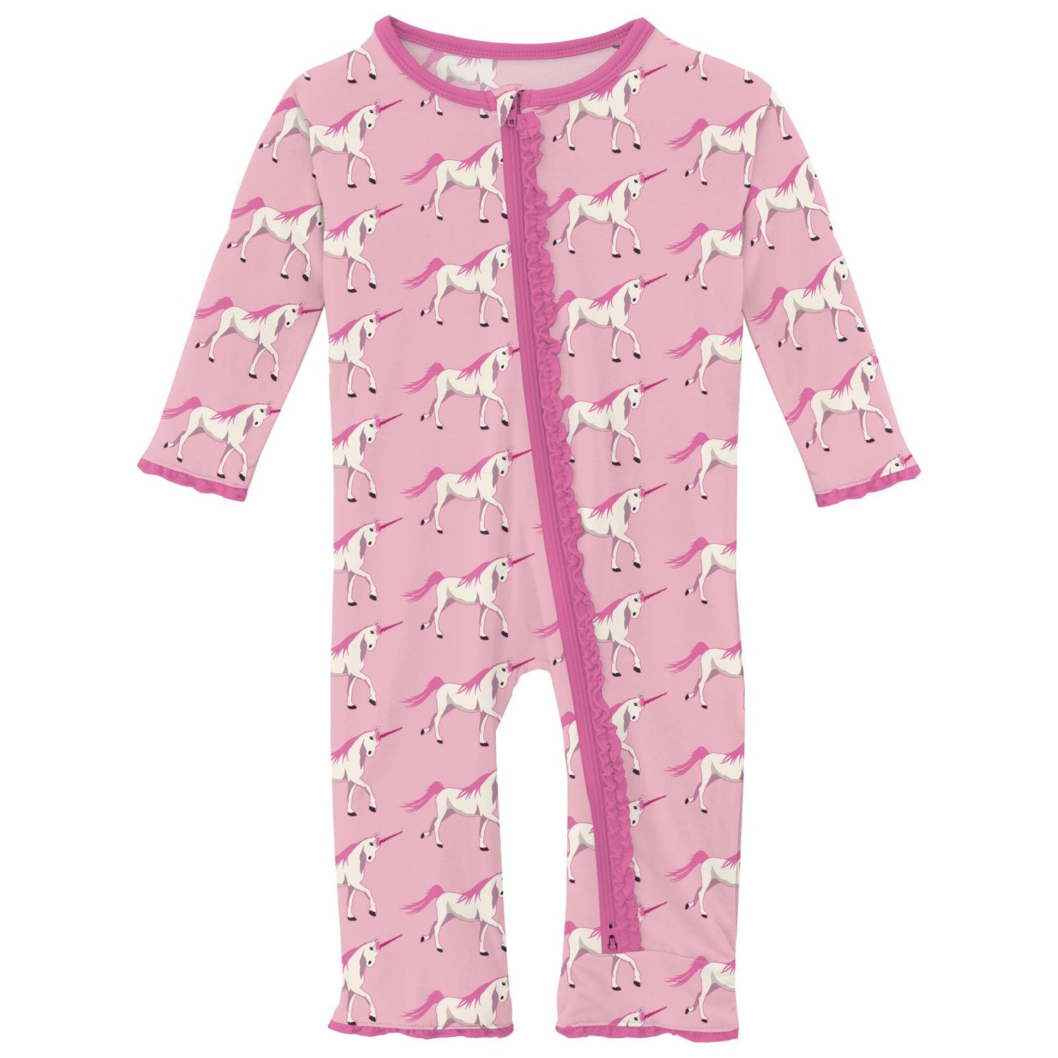 Print Muffin Ruffle Coverall with 2 Way Zipper in Cake Pop Prancing Unicorn