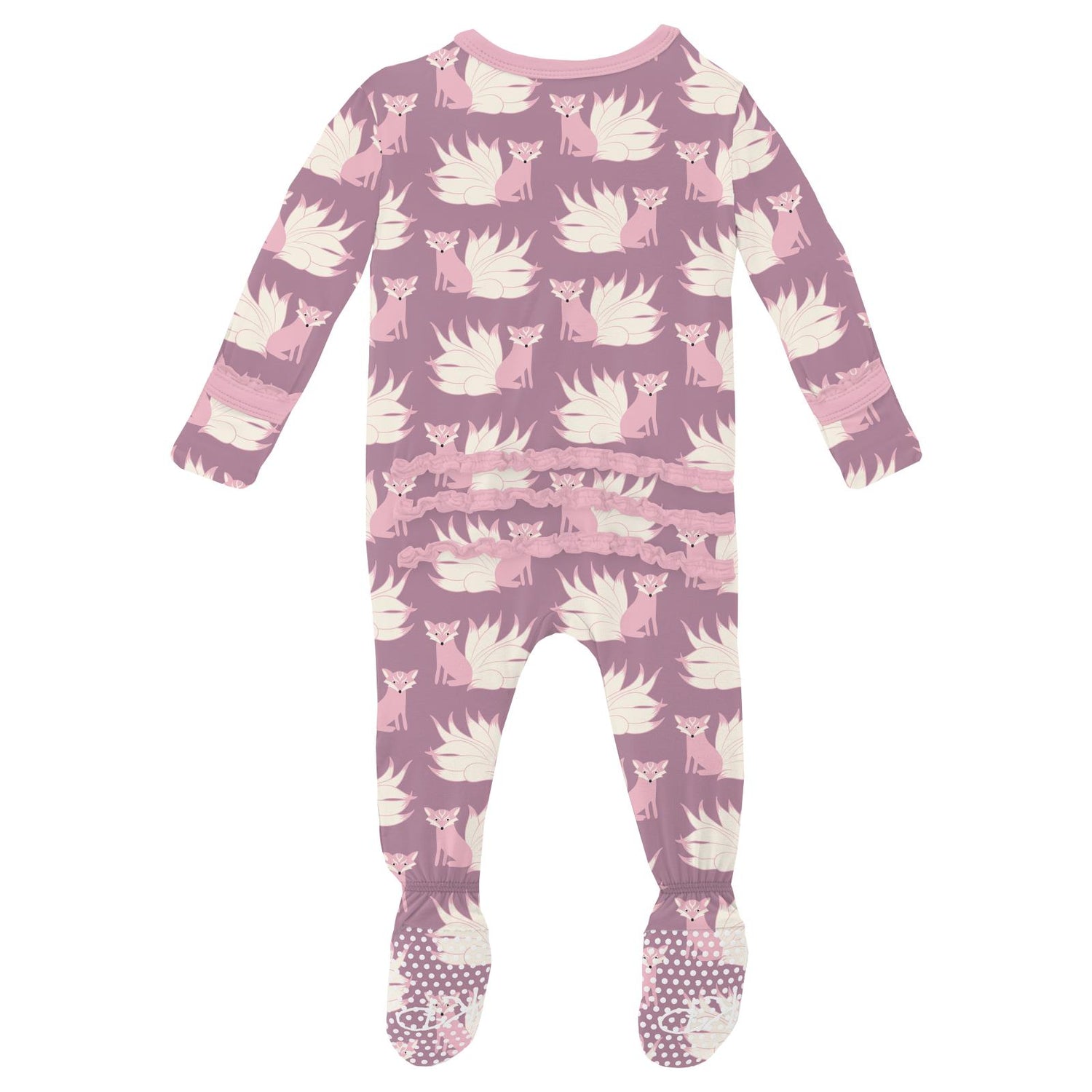 Print Muffin Ruffle Footie with 2 Way Zipper in Pegasus Kitsune