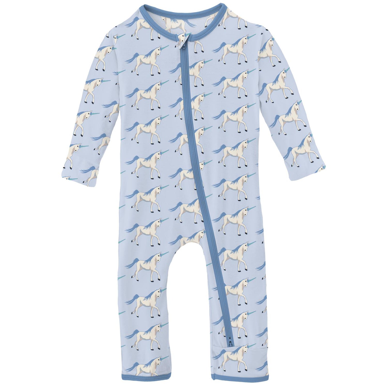 Print Coverall with 2 Way Zipper in Dew Prancing Unicorn