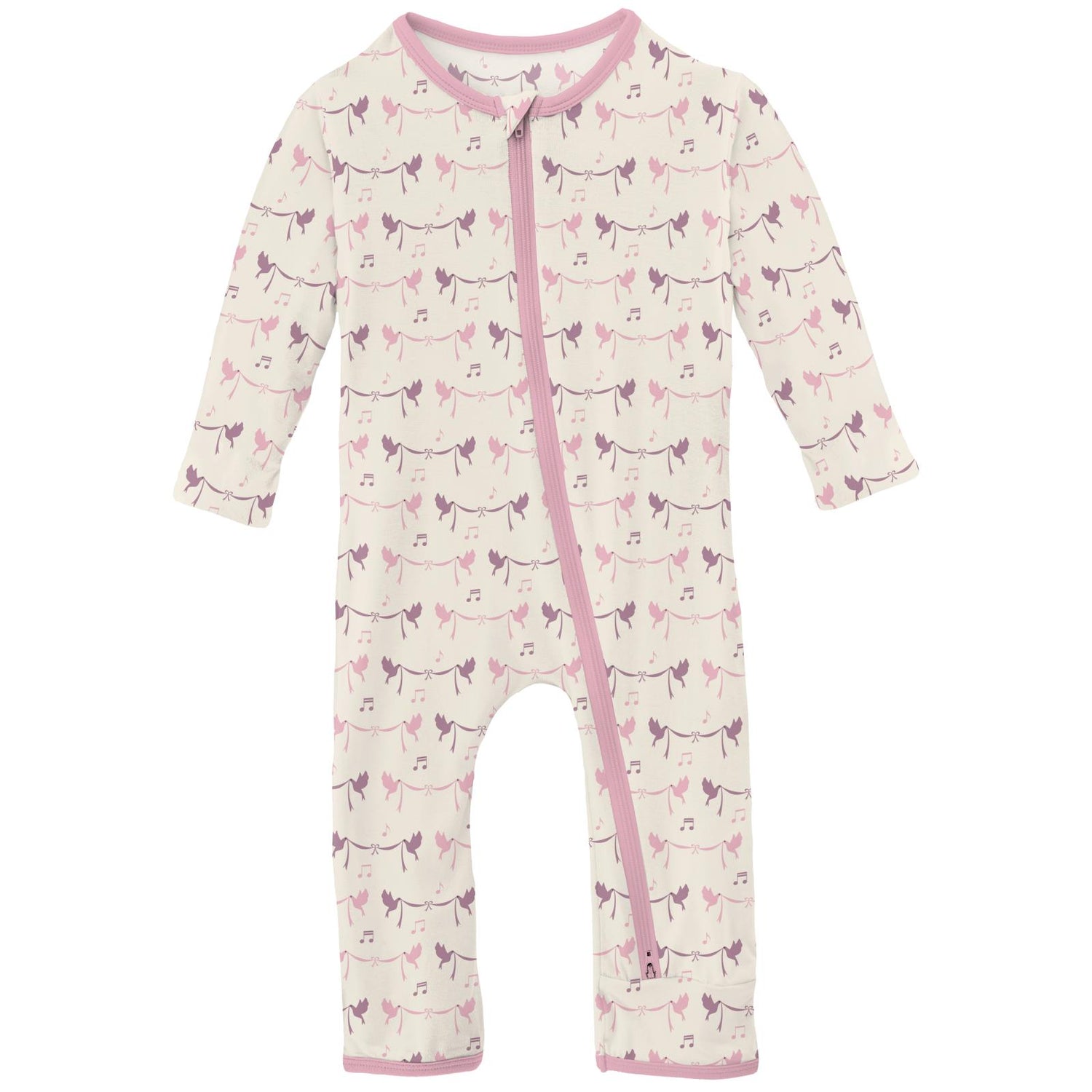 Print Coverall with 2 Way Zipper in Natural Bird Banner