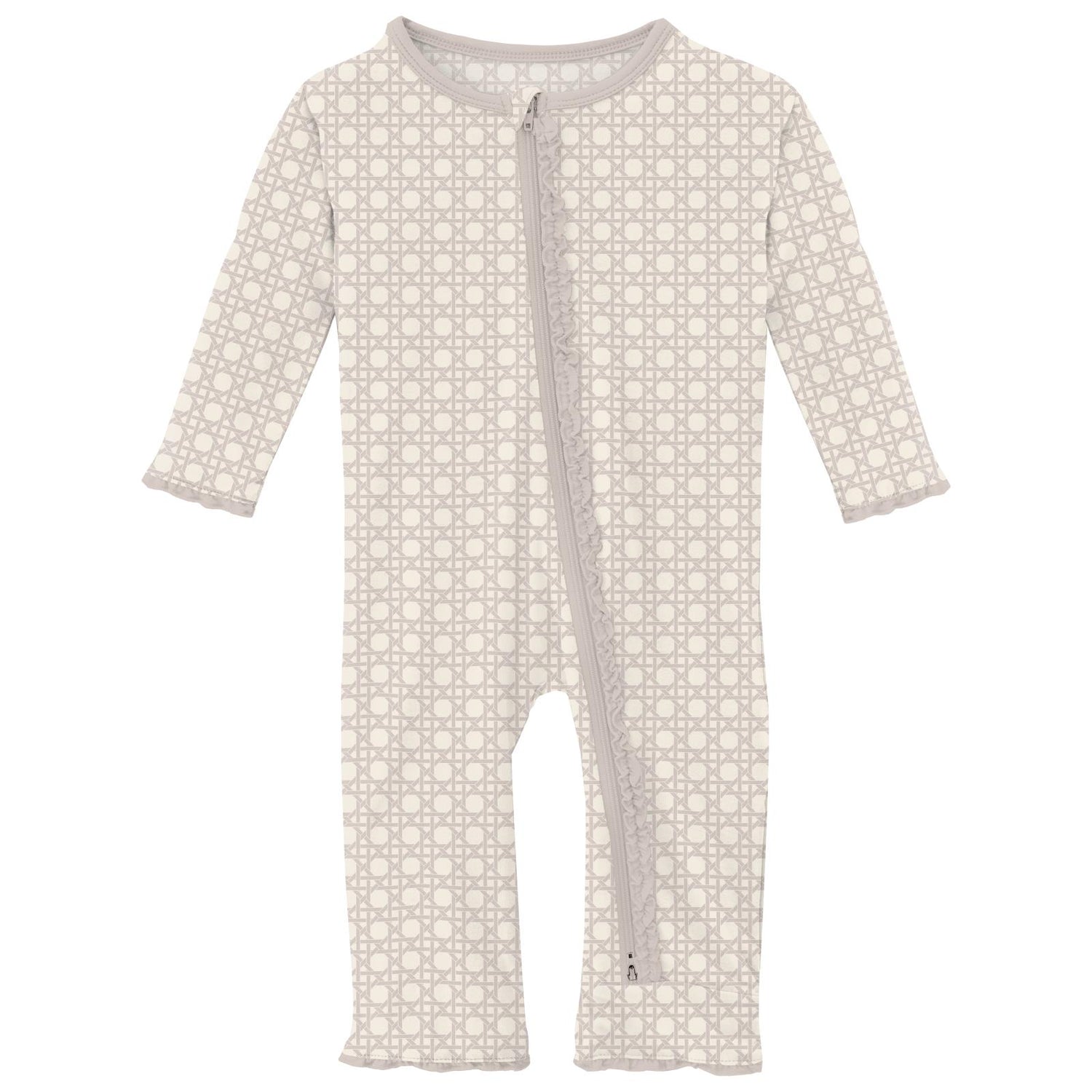 Print Muffin Ruffle Coverall with 2 Way Zipper in Latte Wicker