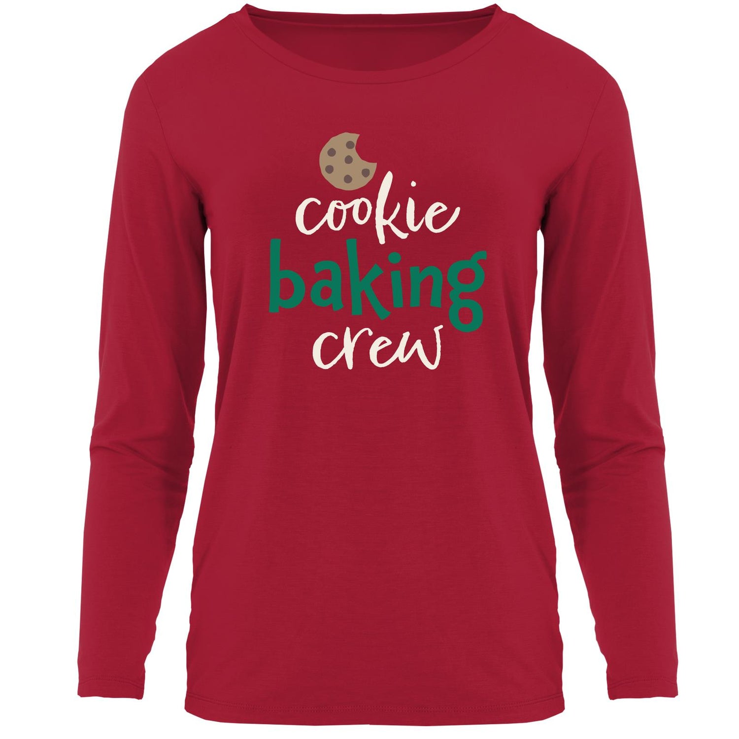 Women's Long Sleeve Relaxed Graphic Tee in Crimson Cookie Baking Crew