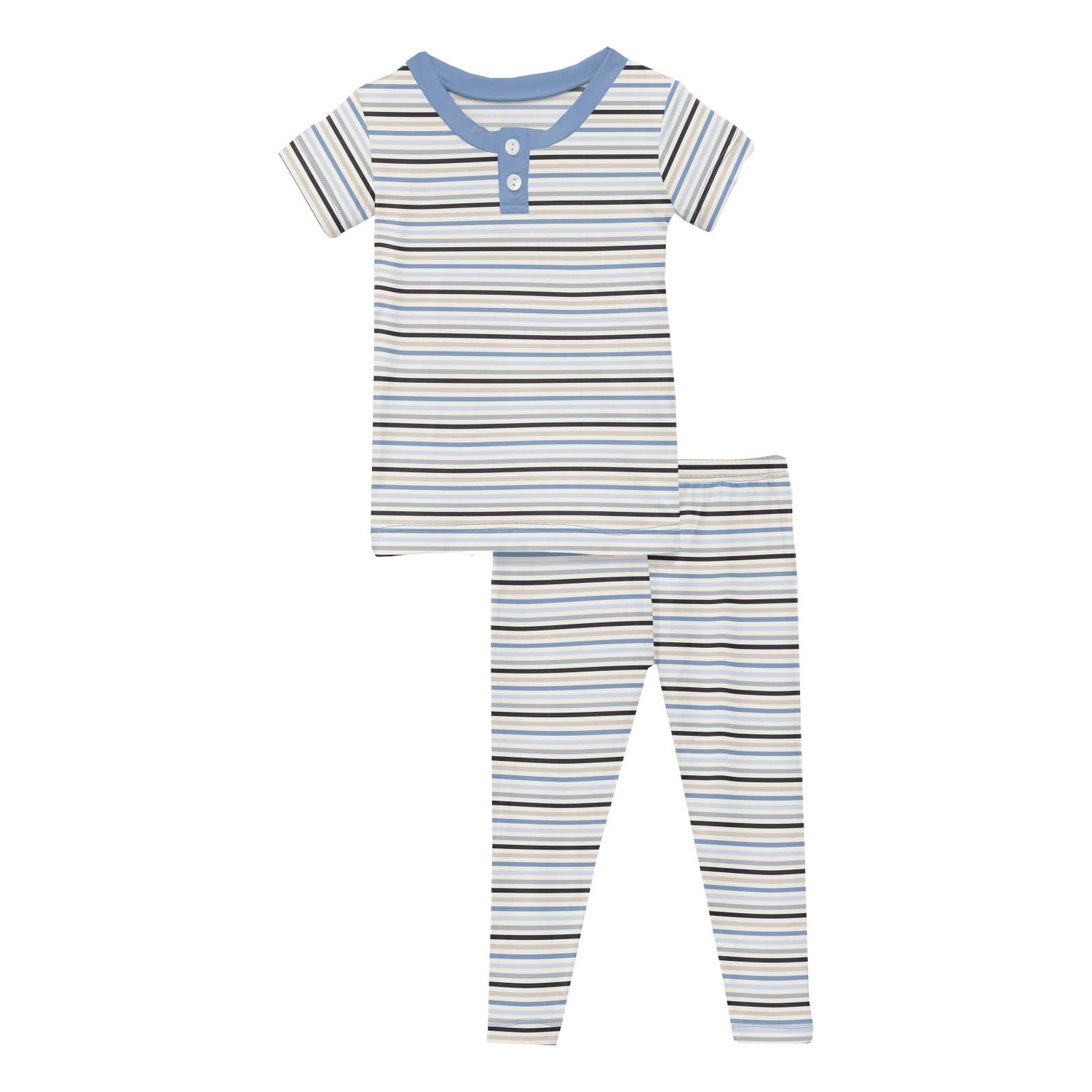 Print Short Sleeve Henley Pajama Set in Rhyme Stripe