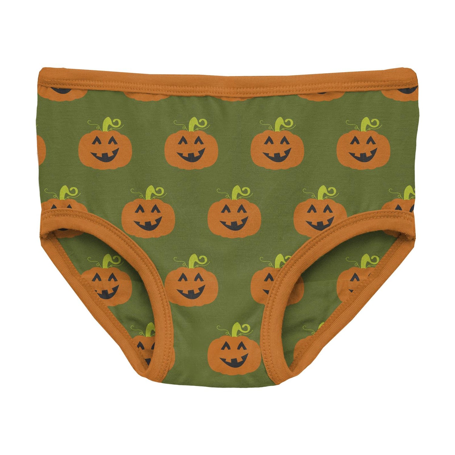 Print Girl's Underwear in Moss Jack O'Lantern