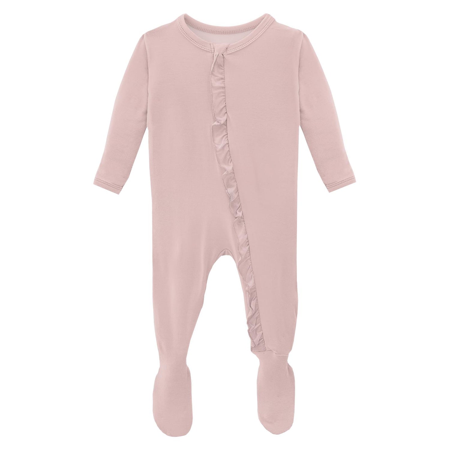 Classic Ruffle Footie with Zipper in Baby Rose