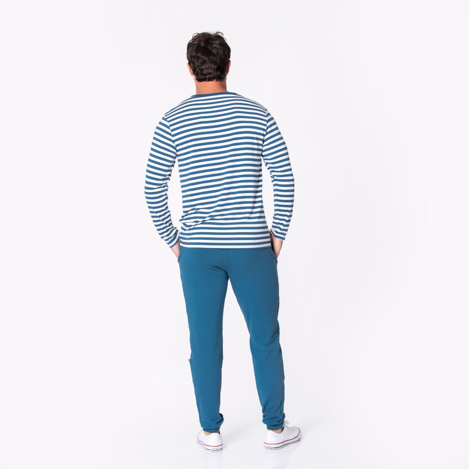 Men's Print Long Sleeve V-Neck Tee in Nautical Stripe