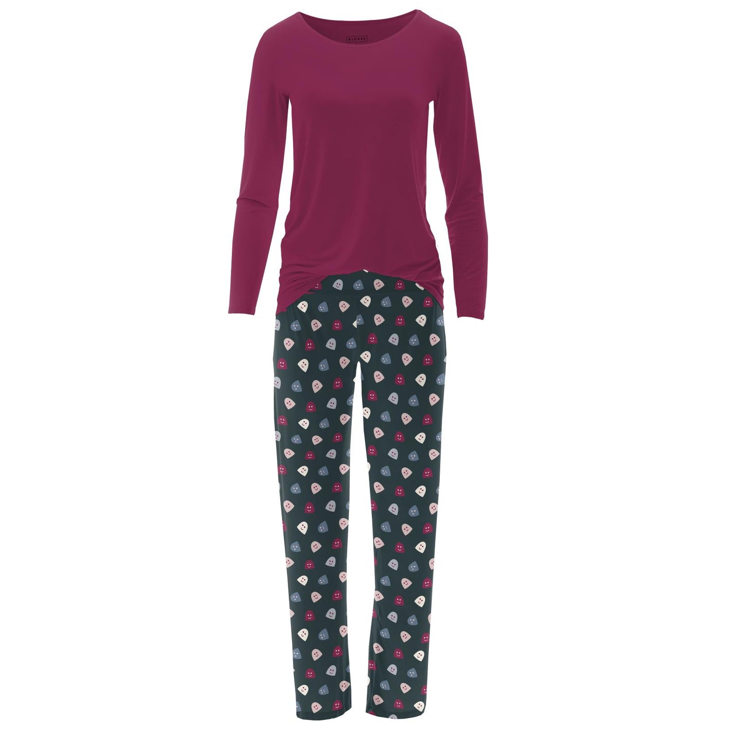 Women's Print Long Sleeve Loosey Goosey Tee & Pajama Pants Set in Pine Happy Gumdrops