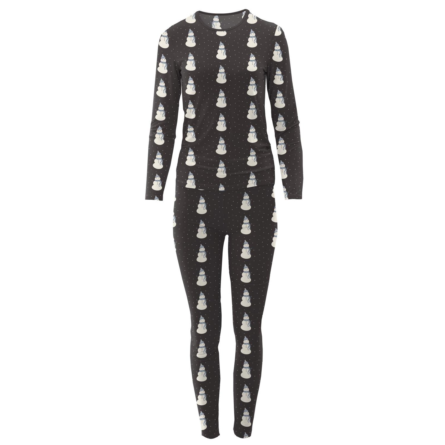 Women's Print Long Sleeve Fitted Pajama Set in Midnight Snowman