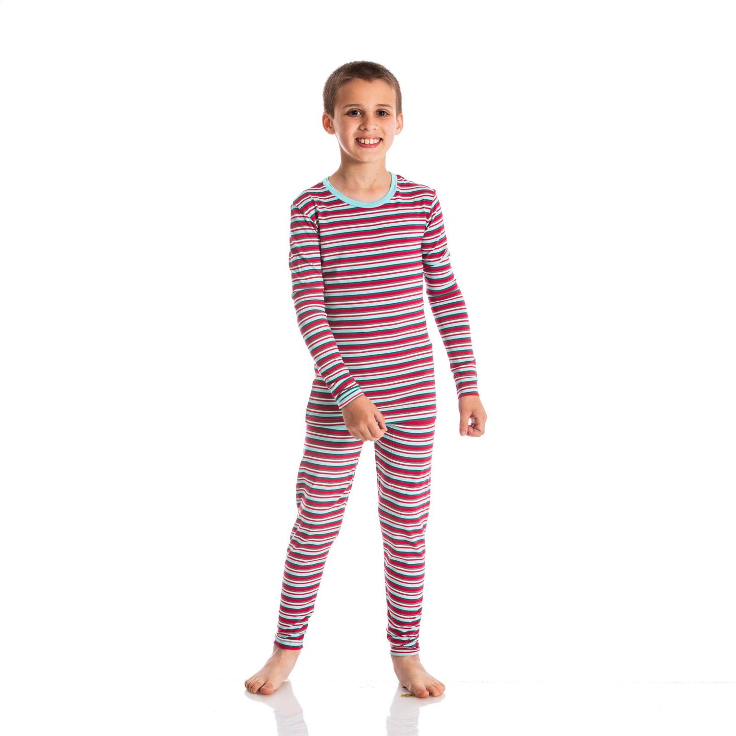 Print Long Sleeve Pajama Set in Christmas Stripe