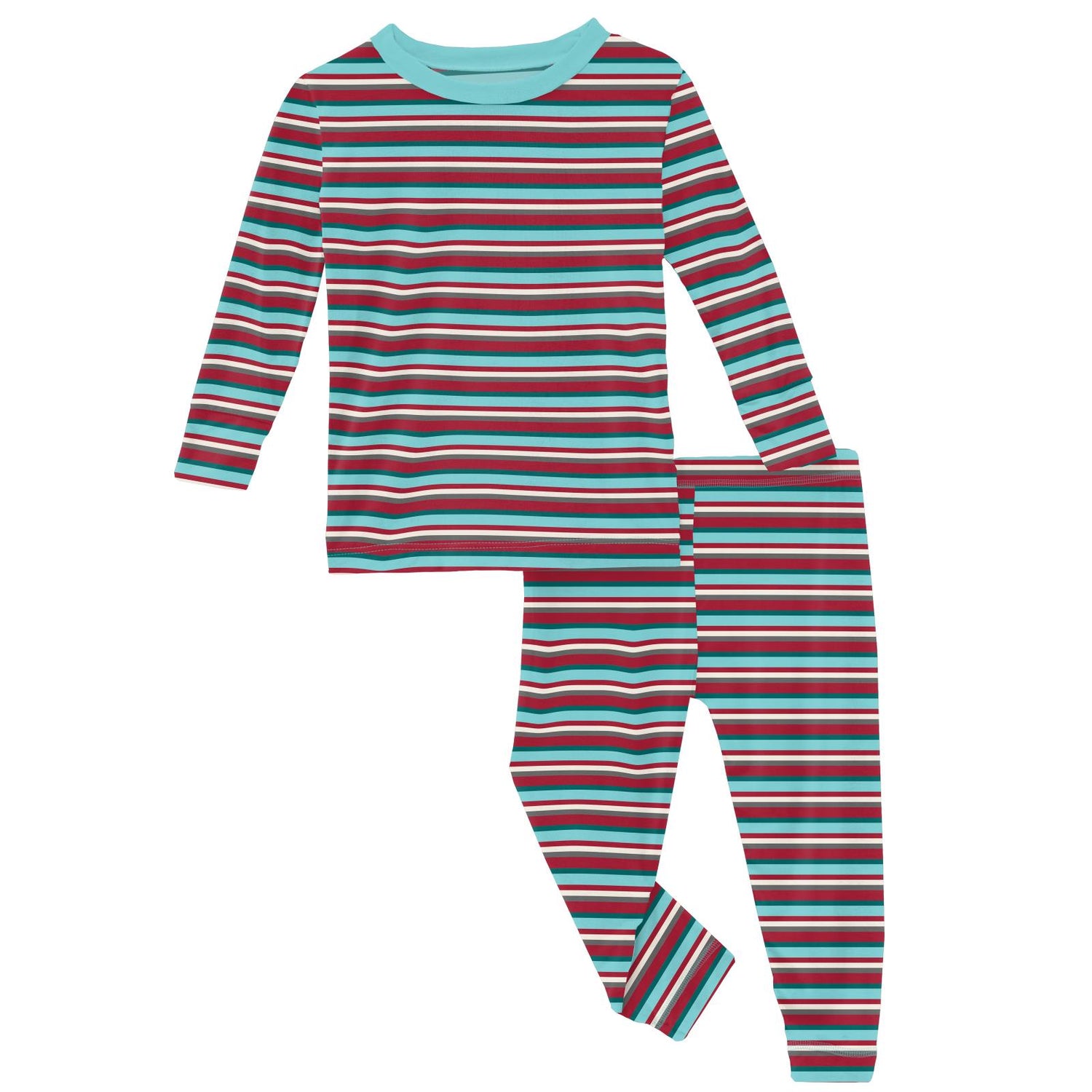 Print Long Sleeve Pajama Set in Christmas Stripe